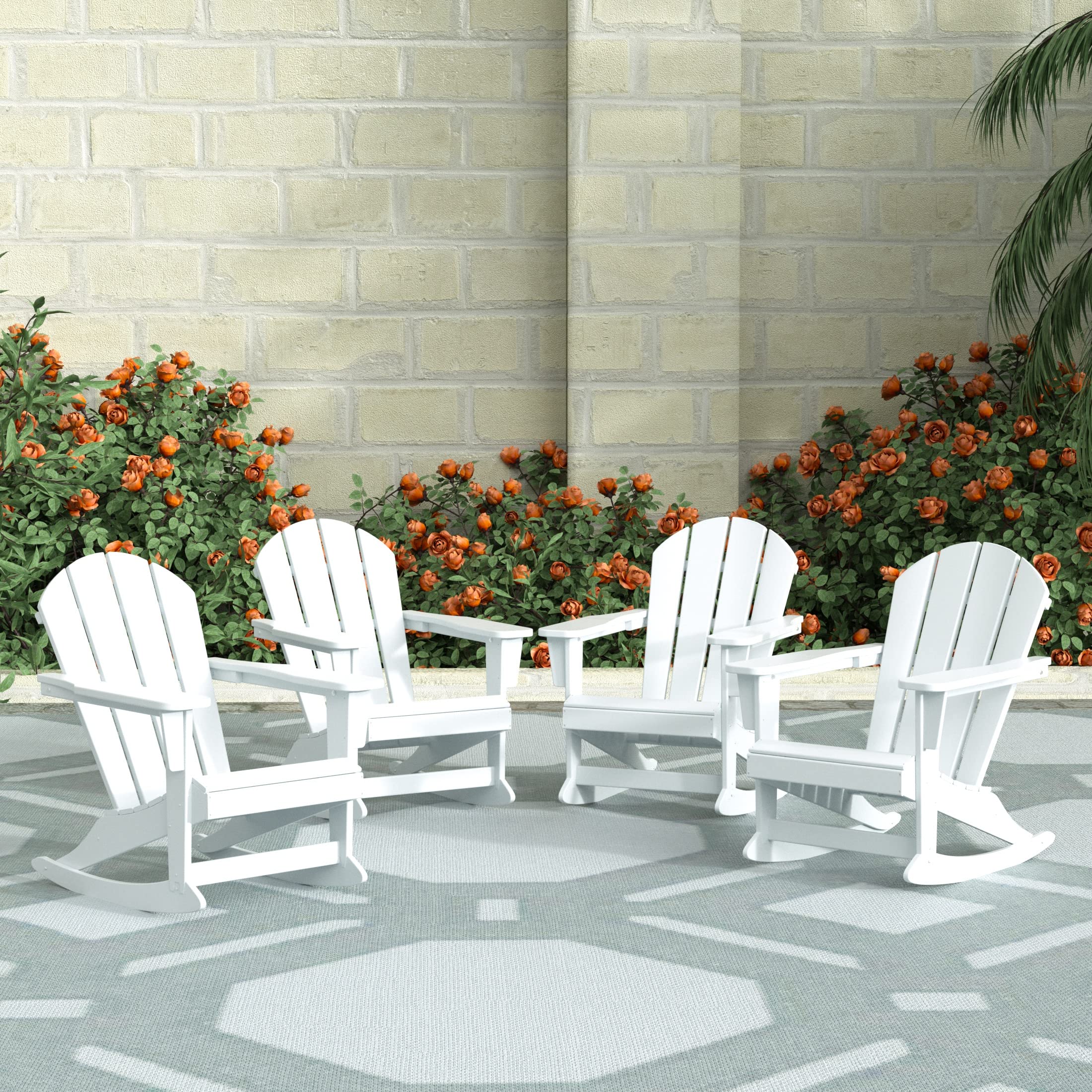 WO Home Furniture 4-Piece Patio Rocking Chair Set - Classic Outdoor HDPE Rocking Chairs with UV & Weather Resistance (White) - Perfect for Garden, Porch, Poolside & Backyard Relaxation