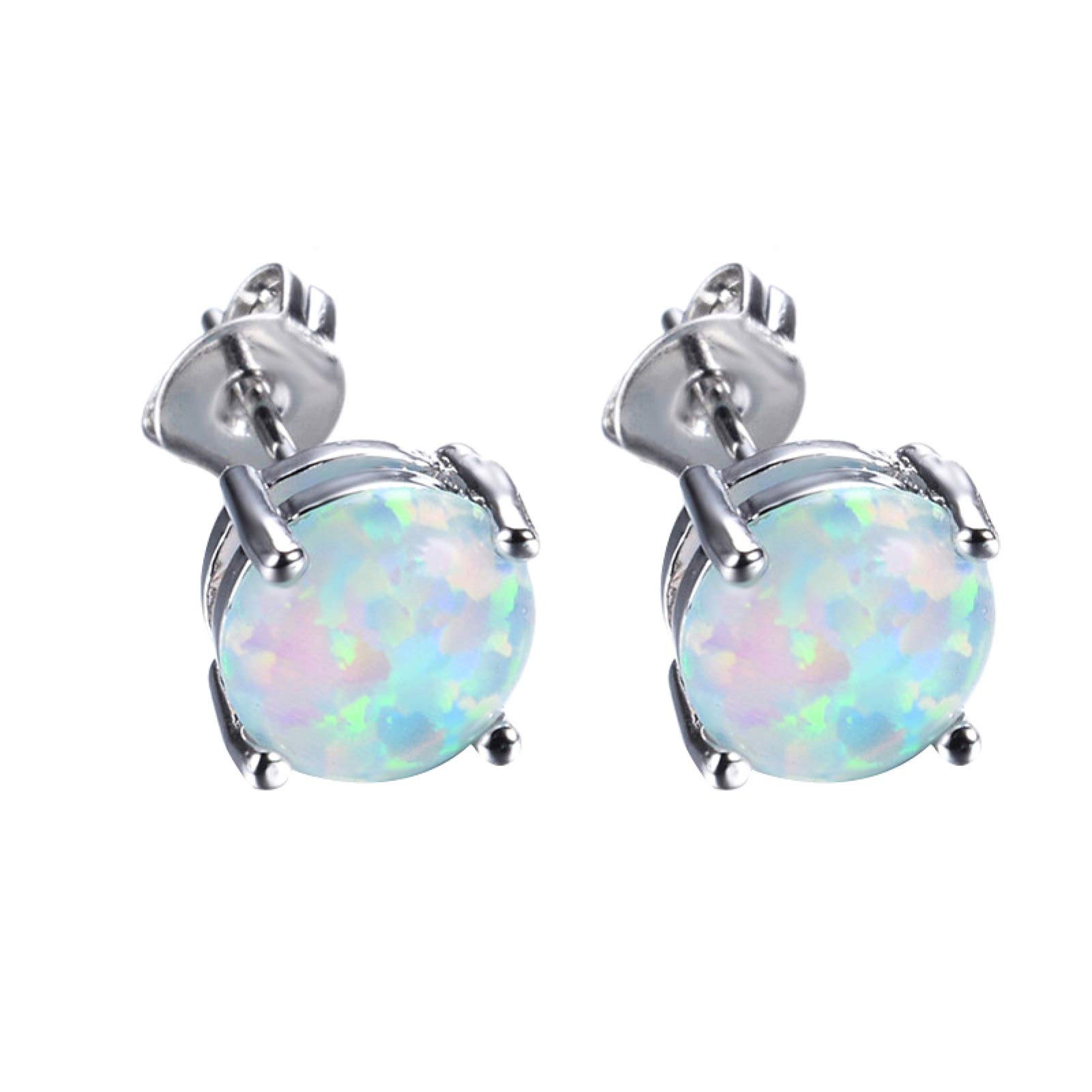 Qiguch66 Fashion Women's Faux Opal Stud Earrings - Round Four Claw Inlaid Earrings for Women & Girls, Jewelry Gift (White) | Perfect for Parties, Weddings & Everyday Wear