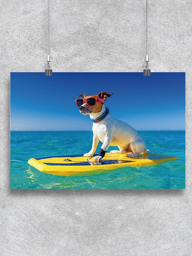 Smartprints Dog Surfing with Sunglasses Poster - Fun Beach & Surfing Theme Wall Art for Pet Lovers - Perfect for Living Room, Bedroom, or Office Decor