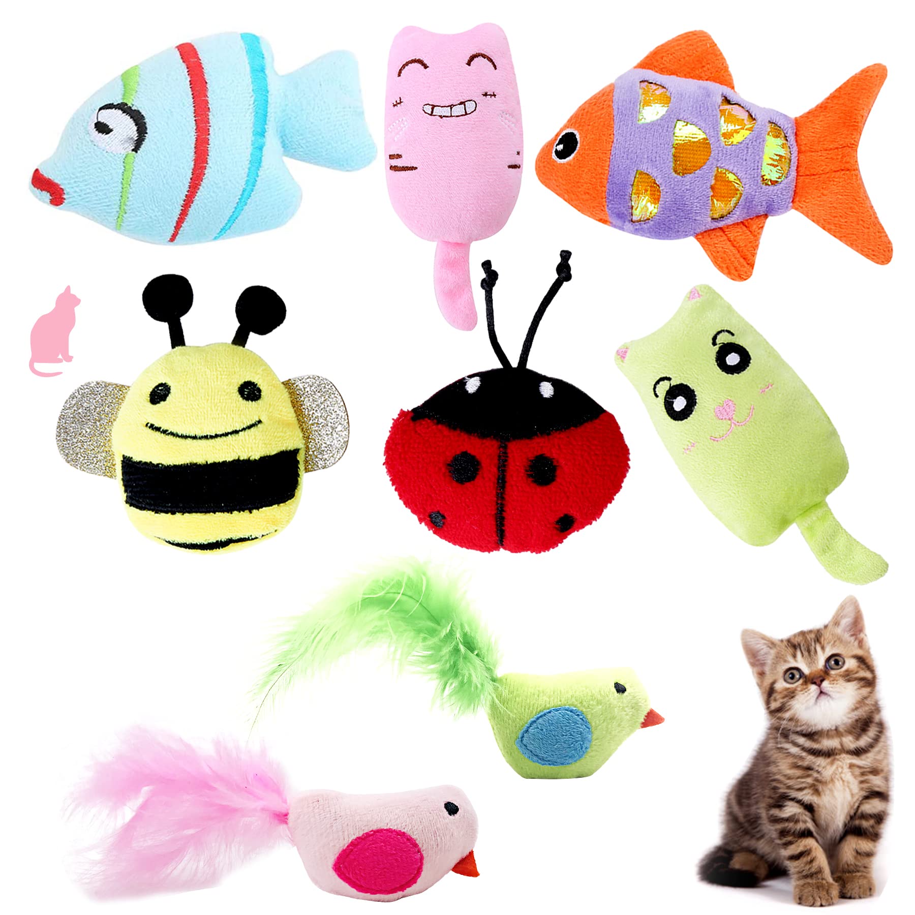 Pai Sence Cat Toys with Catnip - Soft Interactive Plush Kitten Toys for Indoor Cats - Chew Proof Training Toy Set for Playtime & Stress Relief - Perfect for Boredom Busters & Bonding Time