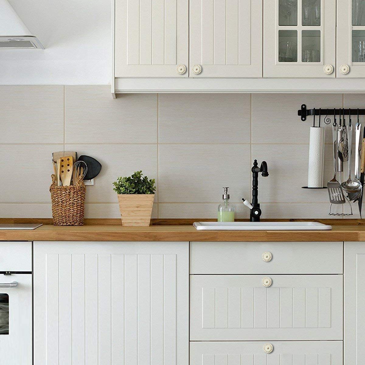 33mm Cabinet Knobs 10Pcs - Ivory White Drawer Pulls for Wardrobe, Dresser & Office Furniture