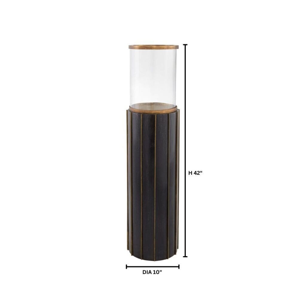 Cyan Design 11642 Reed Hurricane Glass Vase - Antique Brass & Dark Brushed Mango Wood - Medium Size Home Decor for Living Room, Dining Table, Wedding Centerpiece