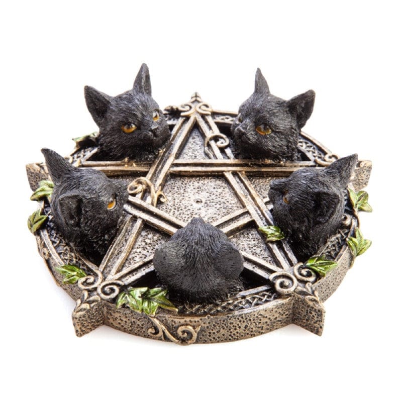 Black Cat Pentacle Incense Burner - Gothic Home Decor for Wiccan Altar, Meditation & Spiritual Cleansing | Perfect for Halloween, Witchcraft & Pagan Rituals