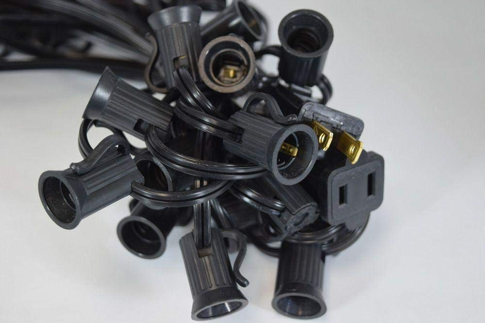 10 Socket Outdoor Patio String Lights - 12 FT Black Cord with E12 C7 Base - Weatherproof Hanging Lights for Garden, Backyard, Deck & Party Decorations
