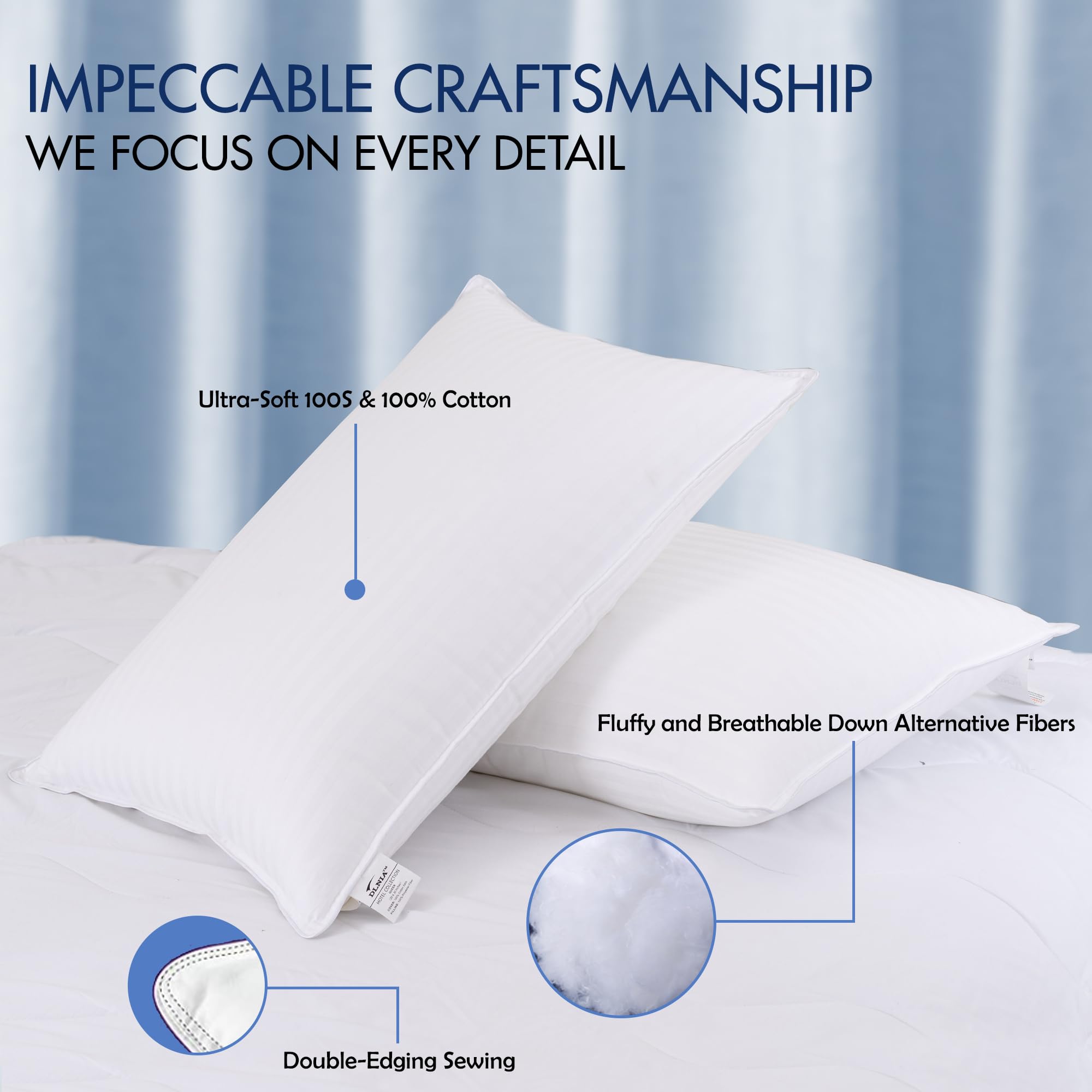 Luxury Queen Size Bed Pillows Set of 2 - Hotel Quality Hypoallergenic Down Alternative Pillows for Side & Stomach Sleepers, Soft Firm Support with Thermal Technology - Perfect for Home, Guest Room & Travel Use