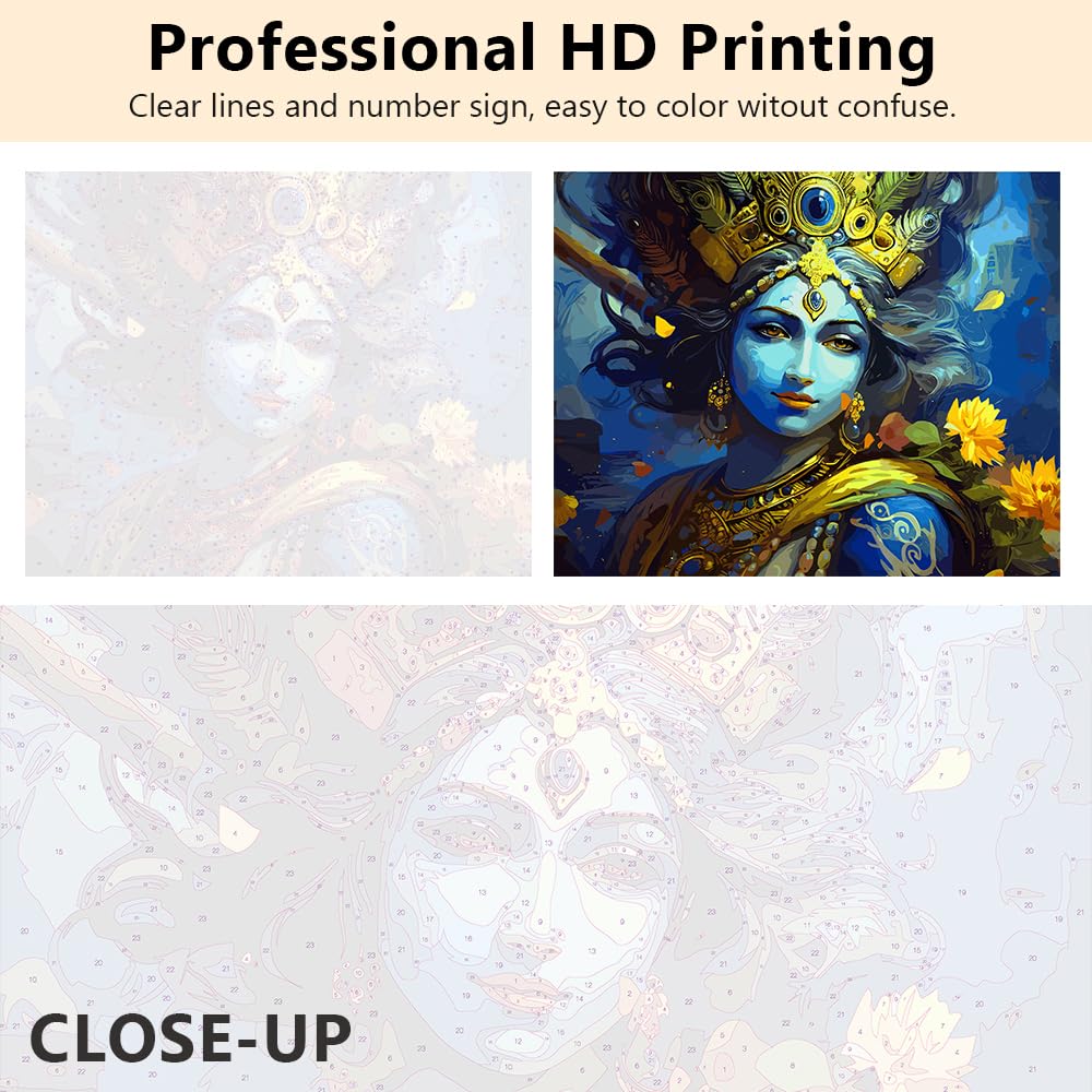 DIY Paint by Numbers Kit - Hindu God Krishna Religious Art for Adults | 16x20 Inch Canvas Painting for Beginners | Home Decor, Meditation Room & Gift Idea