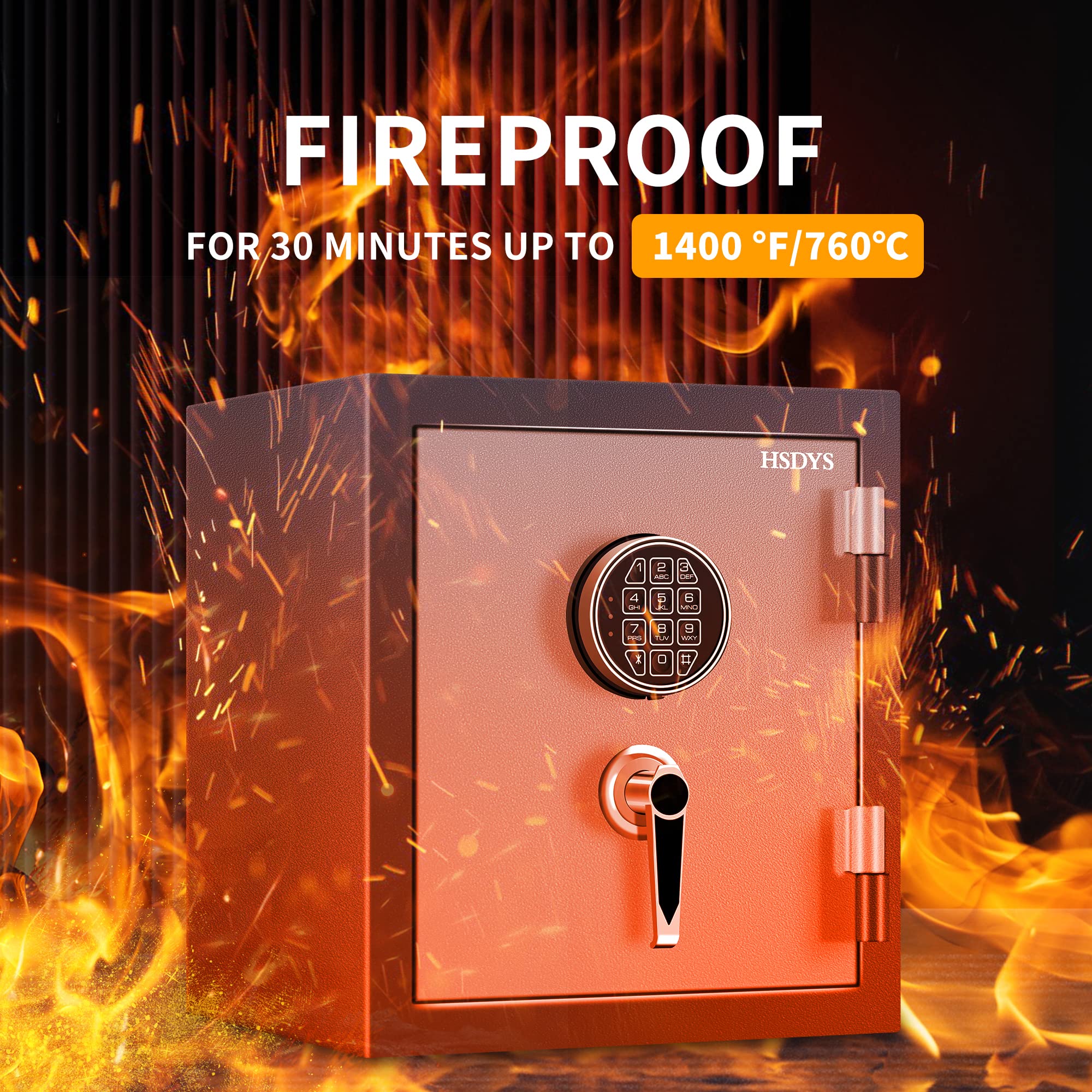 Fireproof Safe Box 1.0 Cubic Feet - Digital Keypad & Key Lock Security Safe for Home - Waterproof Document Jewelry Money Safe for Office, Bedroom, and Travel Protection