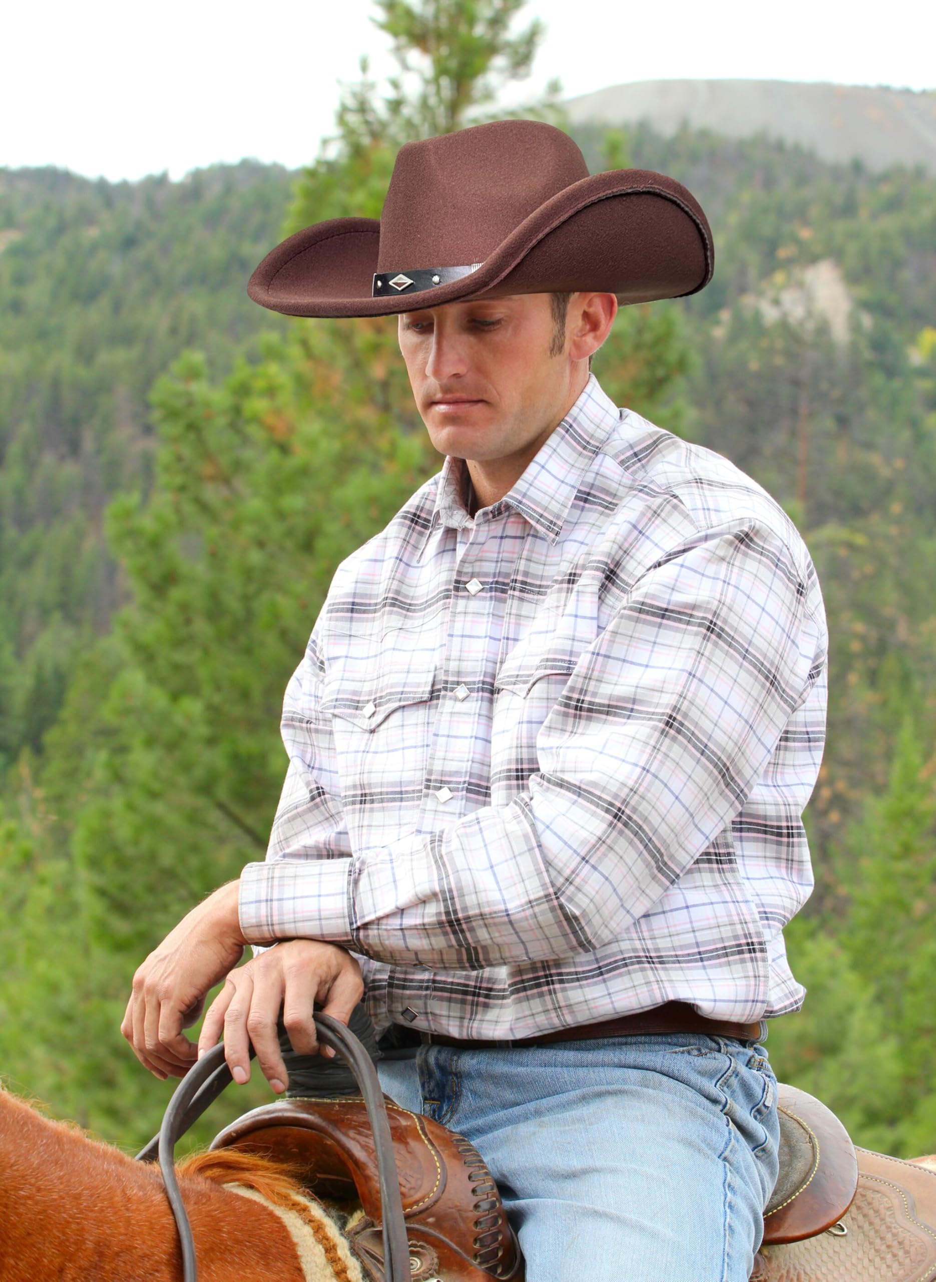 Lanzom Classic Wide Brim Felt Cowboy Hat for Women & Men - Western Cowgirl Hat with Belt Buckle - Perfect for Rodeo, Country Music Festivals & Outdoor Adventures