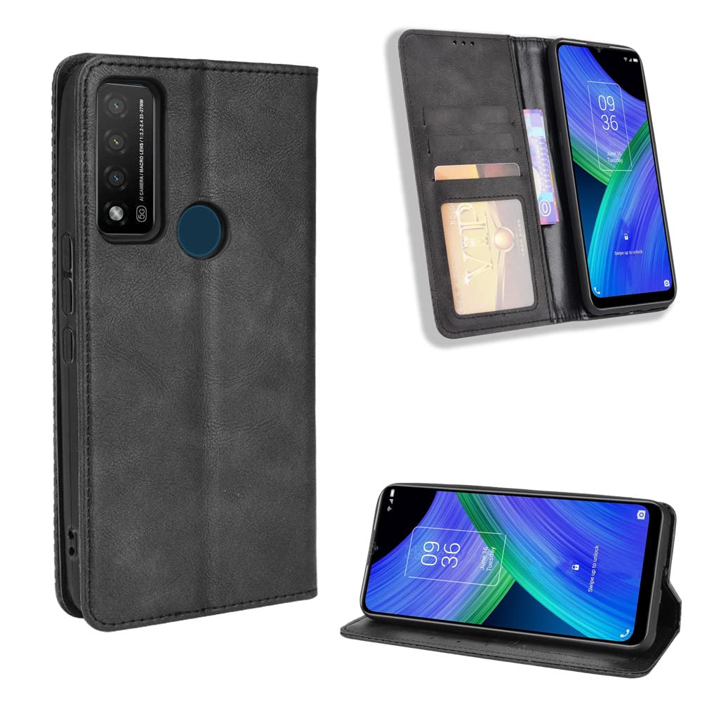 Premium PU Leather Flip Cover Case for Cricket AT&T Radiant Max 5G & Dream 5G - Shockproof Protective Phone Case with Card Slots for Work & Travel (Black)