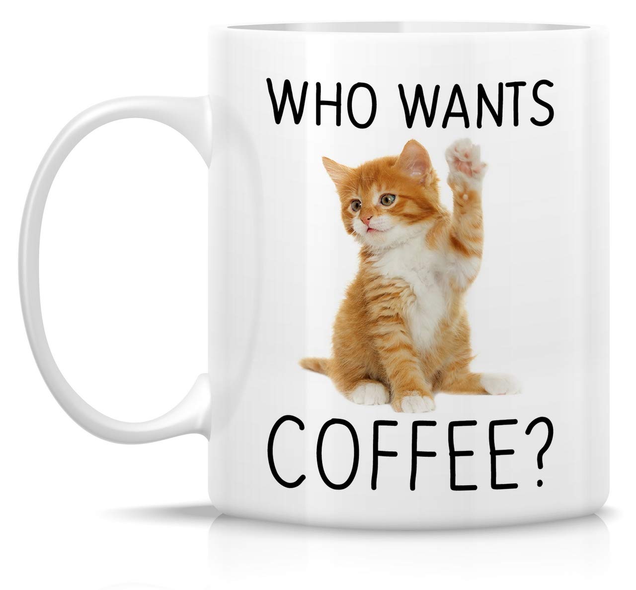Retreez Funny 11 Oz Ceramic Coffee Mug - 'Who Wants Coffee?' Cute Kitten Design for Cat Lovers - Sarcastic & Motivational Gift for Friends, Coworkers, Family - Perfect for Office, Home & Birthday Gifts
