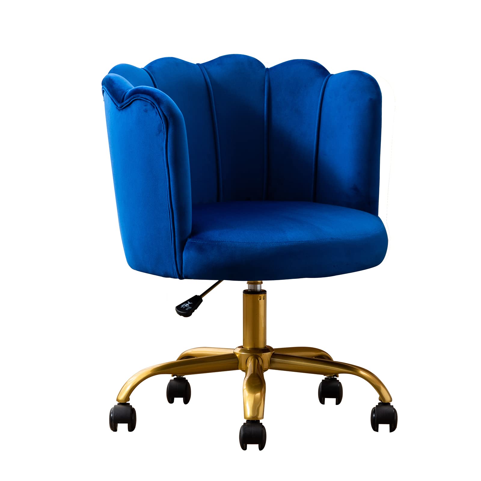 Modern Velvet Swivel Chair - Mid Century Upholstered Accent Chair with Gold Legs | Adjustable Velvet Desk Chair & Vanity Stool for Living Room, Bedroom, Home Office & Dressing Area (Blue)