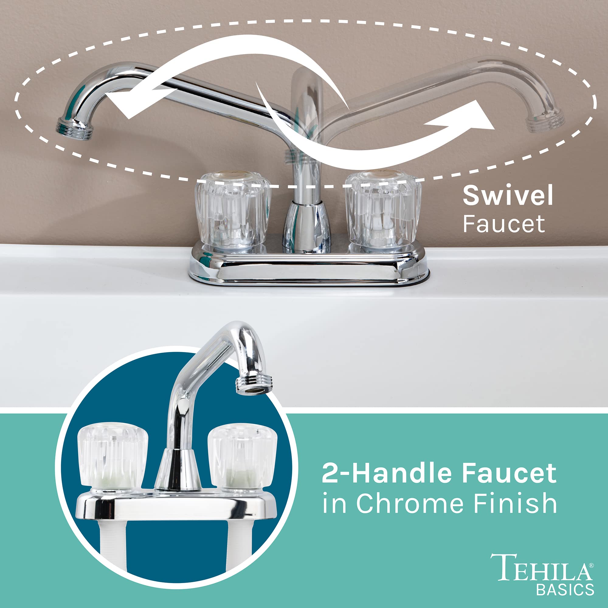Tehila Basics 21-Gallon White Utility Sink with Chrome Faucet - Heavy Duty Plastic Laundry Tub, Adjustable Legs - Perfect for Laundry Rooms, Garages & Basements