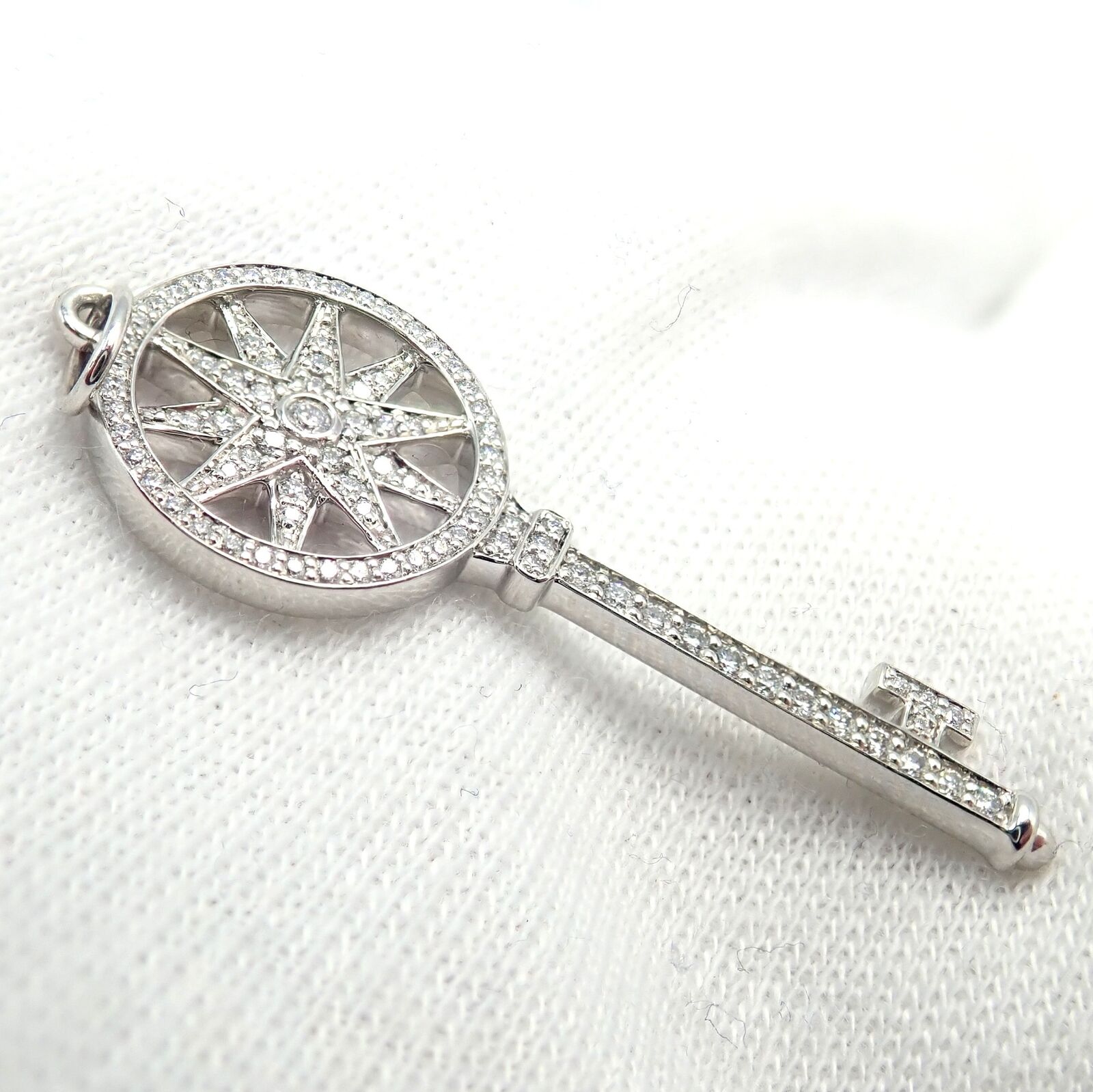 Authentic Tiffany & Co Platinum Diamond Key Star Pendant Necklace - Elegant Jewelry Gift for Women, Perfect for Anniversaries & Special Occasions