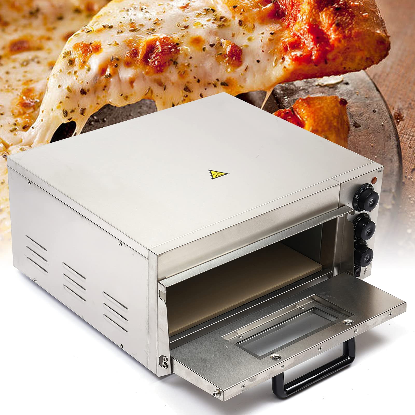 **2000W Electric Pizza Oven Countertop, 110V Stainless Steel Commercial Pizza Maker for Restaurant, Kitchen & Home – Perfect for Baking Pizzas, Pretzels & Snacks**    *(Use for parties, outdoor cooking, or quick meals at home!)*