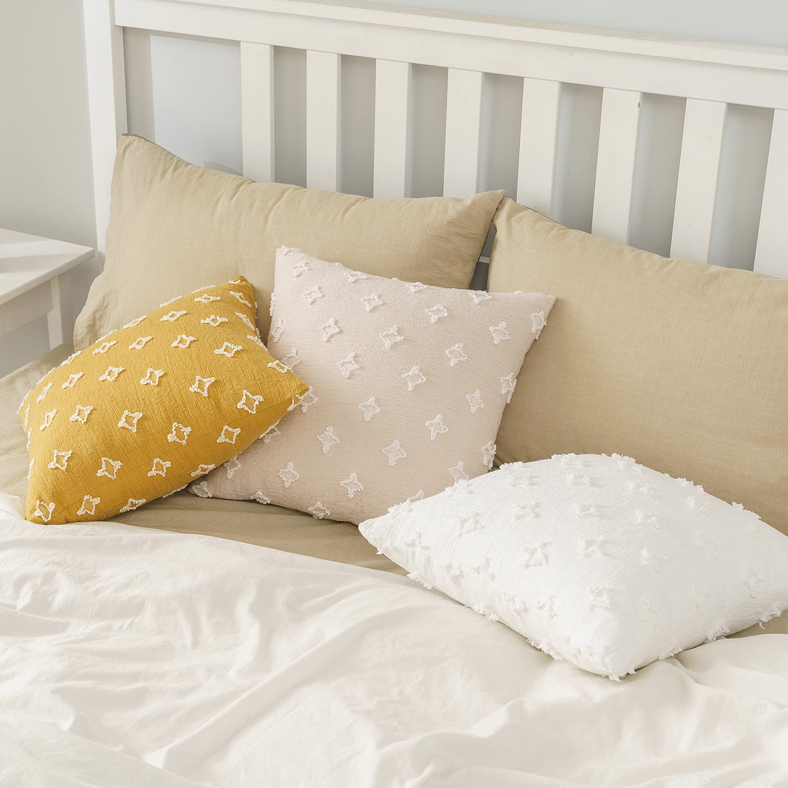 ANRODUO 2 Pack Yellow Boho Decorative Throw Pillow Covers 18x18 - Tufted Rhombic Jacquard Design, Soft Couch Pillow Cases for Living Room, Sofa, Bedroom - Spring Home Decor & Bohemian Style Accents
