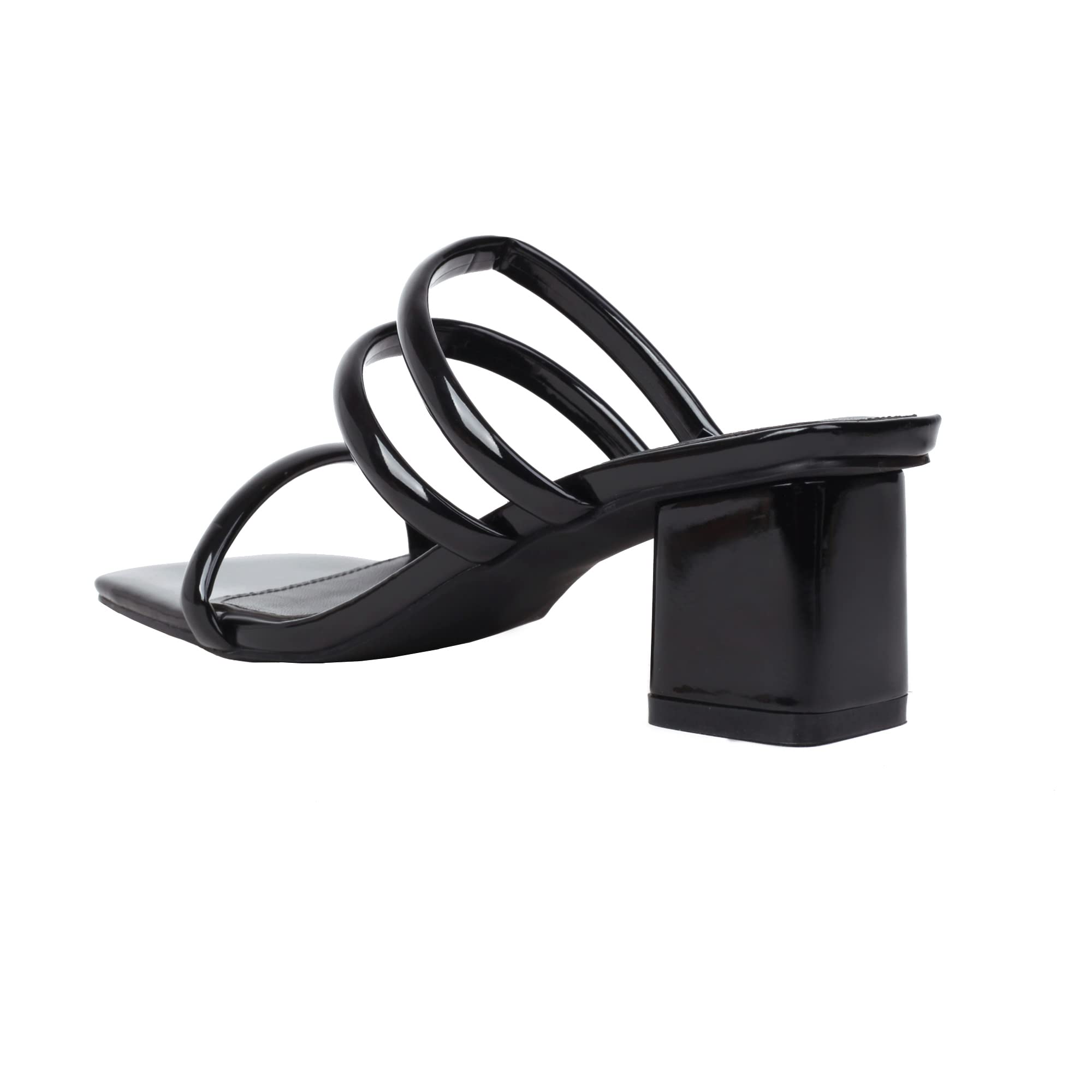 Vivianly Women's Strappy Chunky Heel Sandals - 3 Strap Slip-On Square Toe High Heels for Party, Wedding & Summer Outfits