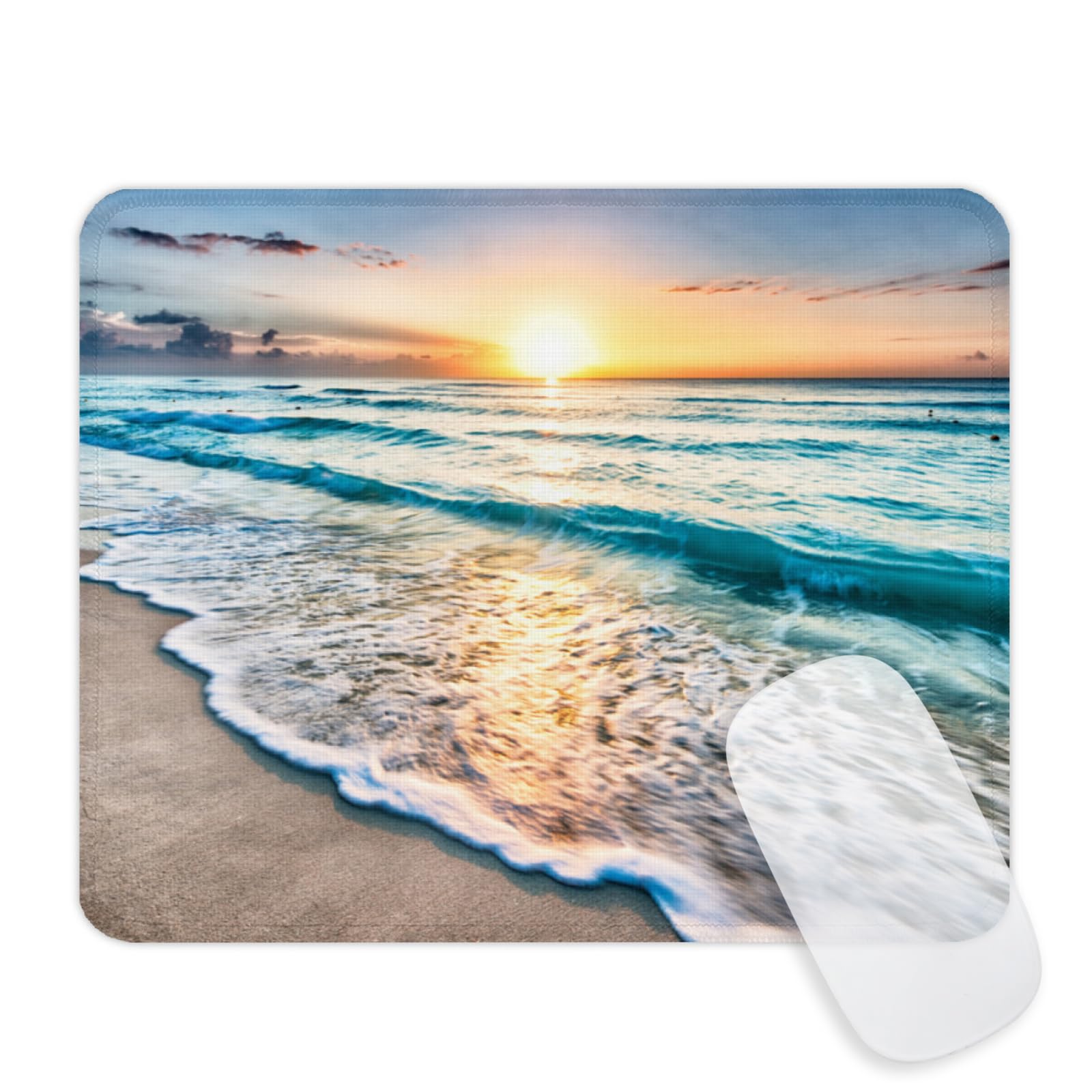 Beach Sunset Mouse Pad - Non-Slip Rubber Base, Washable Square Desk Mat for Computer & Laptop (10.2x8.3 Inch) - Perfect for Home Office, Gaming & Workstation Decor Accessories