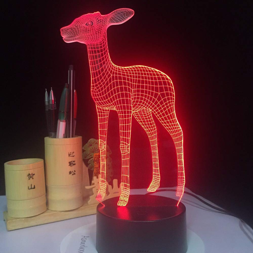 3D Deer Night Light LED Touch Switch Table Lamp - 7 Color Changing Optical Illusion Desk Decor for Kids Room, Nursery, Christmas Gift, Birthday Present, Home Decoration (Perfect for Bedtime, Playroom & Holiday Decor)
