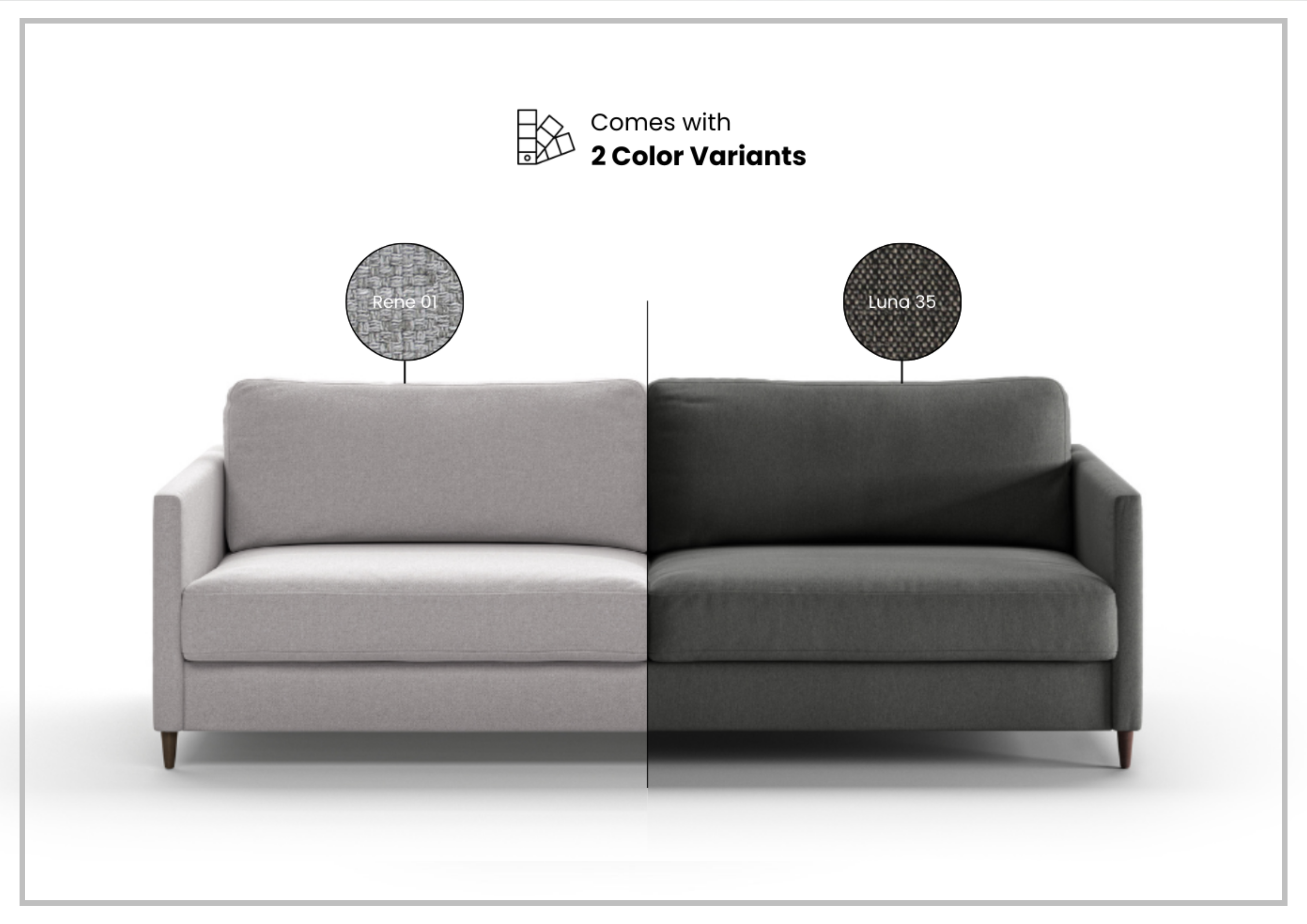Luonto Elfin Fabric King Sleeper Sofa with Chrome or Wood Legs - Convertible Sofa Bed for Small Spaces, Guest Room & Apartment Living