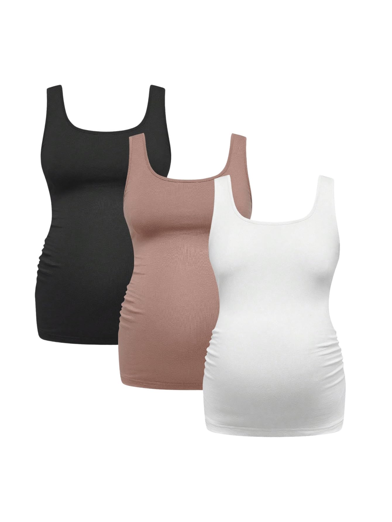 SOLY HUX Women's Maternity Tank Tops 3-Pack - Soft Stretchy Scoop Neck Sleeveless Shirts for Pregnancy, Nursing & Yoga - Breathable Comfort for Workouts, Lounge & Everyday Wear