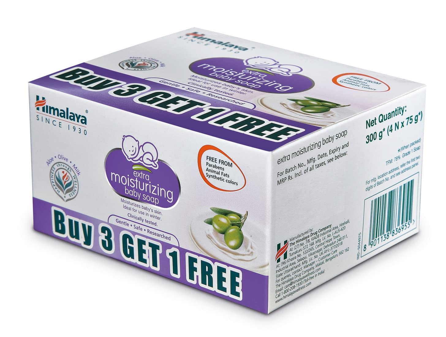Himalaya Extra Moisturizing Baby Soap 300g - Buy 3 Get 1 Free (4 x 75g) & Himalaya Natural Glow Kesar Face Wash 150ml - Gentle Cleansing for Babies & Brightening Skincare - Perfect for Daily Bath Time & Radiant Complexion Care