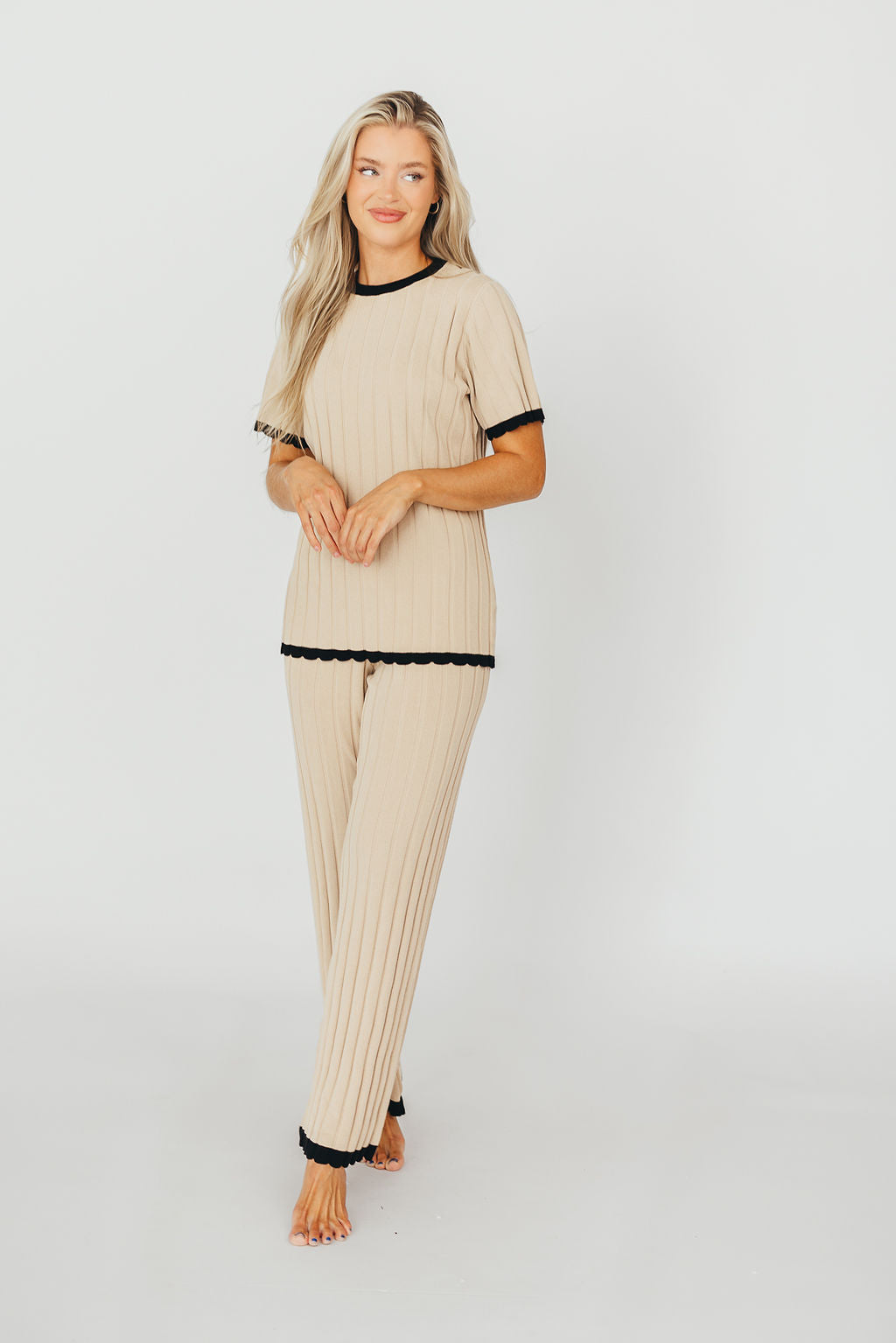 Adele Ribbed Knit Top and Pants Set - Light Taupe Women's Casual Outfit for Fall & Winter | Perfect for Work, Date Night & Weekend Wear