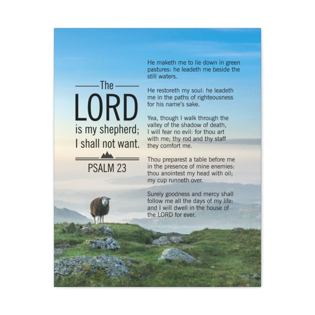 Psalm 23 Bible Verse Canvas Wall Art - Christian Scripture Home Decor for Living Room, Bedroom & Church - Blue Sky Themed Religious Gift for Weddings, Baptisms & Housewarming
