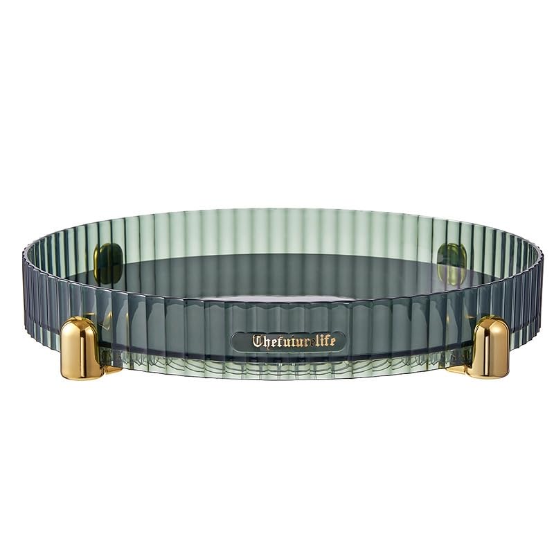 360° Rotating Makeup Organizer - Dark Green Vanity Tray for Bathroom & Dresser