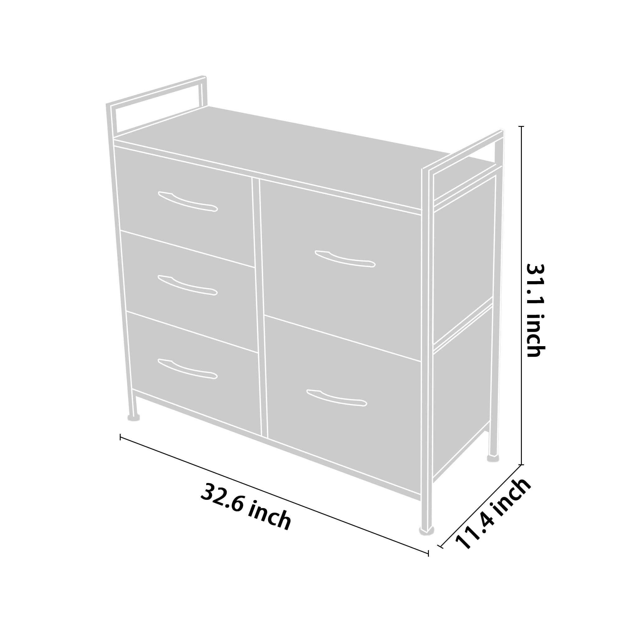 AZL1 Life Concept 5-Drawer Storage Dresser Organizer with Removable Fabric Bins - Light Grey/White Standing Chest for Bedroom, Office, Living Room & Closet - Perfect for Home Organization, Clothes Storage and Space Saving Solutions
