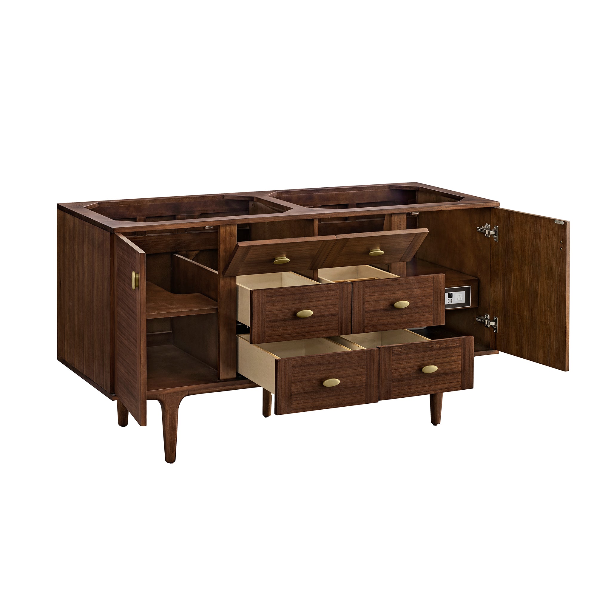 Amberly 60 Inch Double Vanity with Sink - Mid Century Modern Walnut Bathroom Vanity for Master Bath & Powder Room