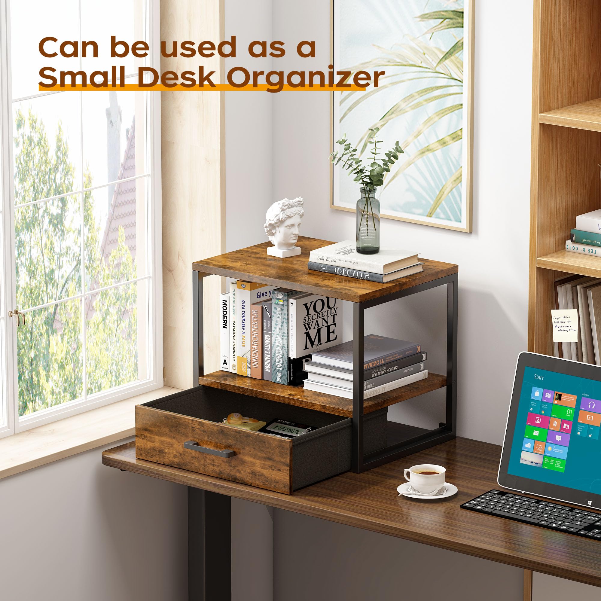 2-Tier Heavy Duty Printer Stand with Storage Drawer - Multi-Purpose Desk Organizer for Home Office | Perfect for Laser/Inkjet Printers, Scanners & Office Supplies Organization