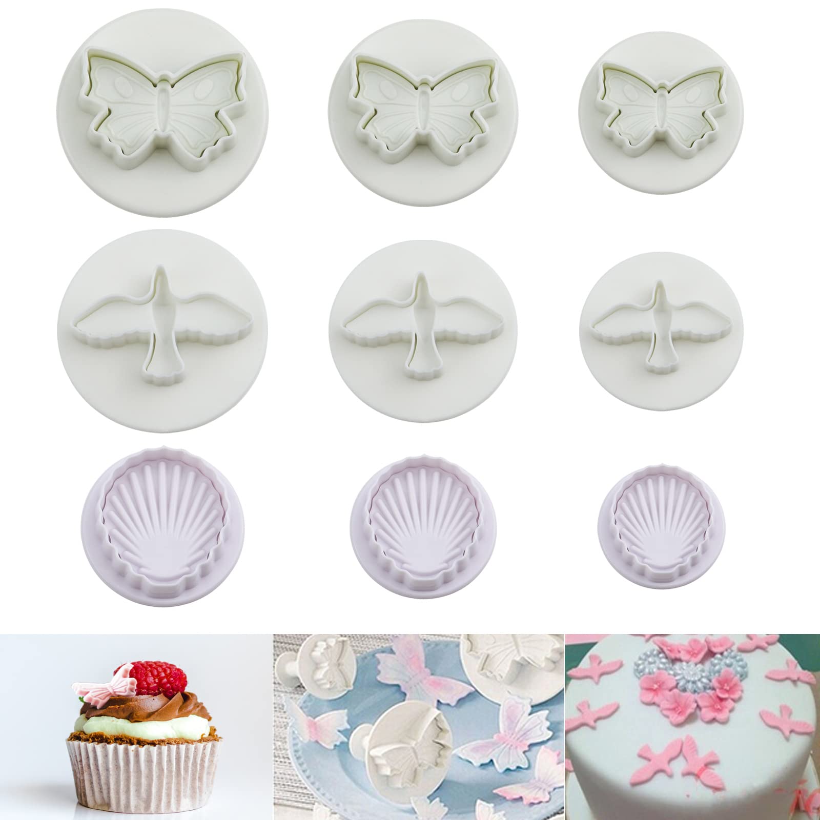 9-Piece 3D Butterfly & Pigeon Fondant Plunger Cutters Set - Sugar Craft Cake & Cookie Decorating Mold Tools for Baking, Wedding, Birthday Party Desserts