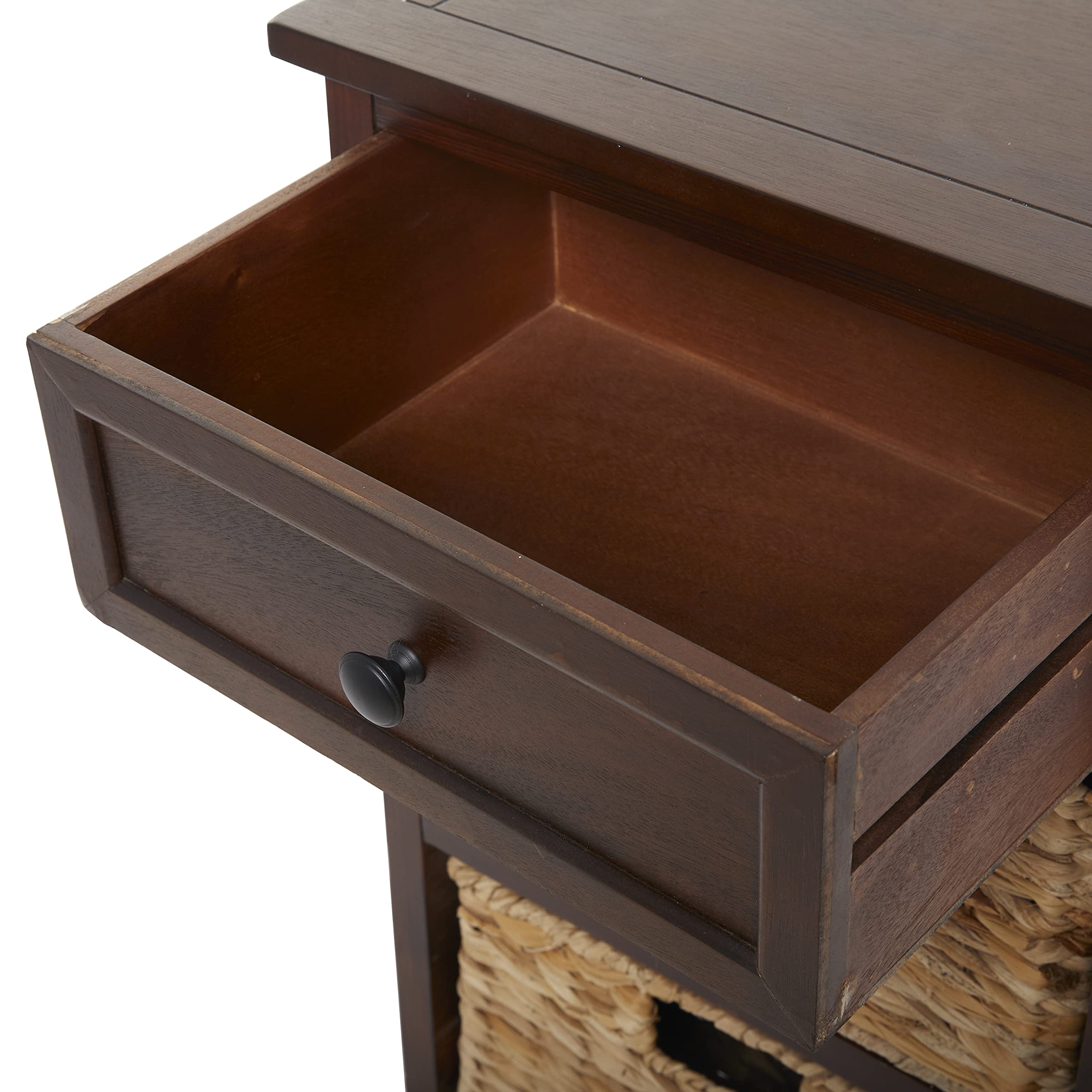Urban Designs 7767169 Malibu 3-Drawer Nightstand with Wicker Baskets - Medium Coffee Finish - Bedside Table for Bedroom, Living Room, or Guest Room Storage