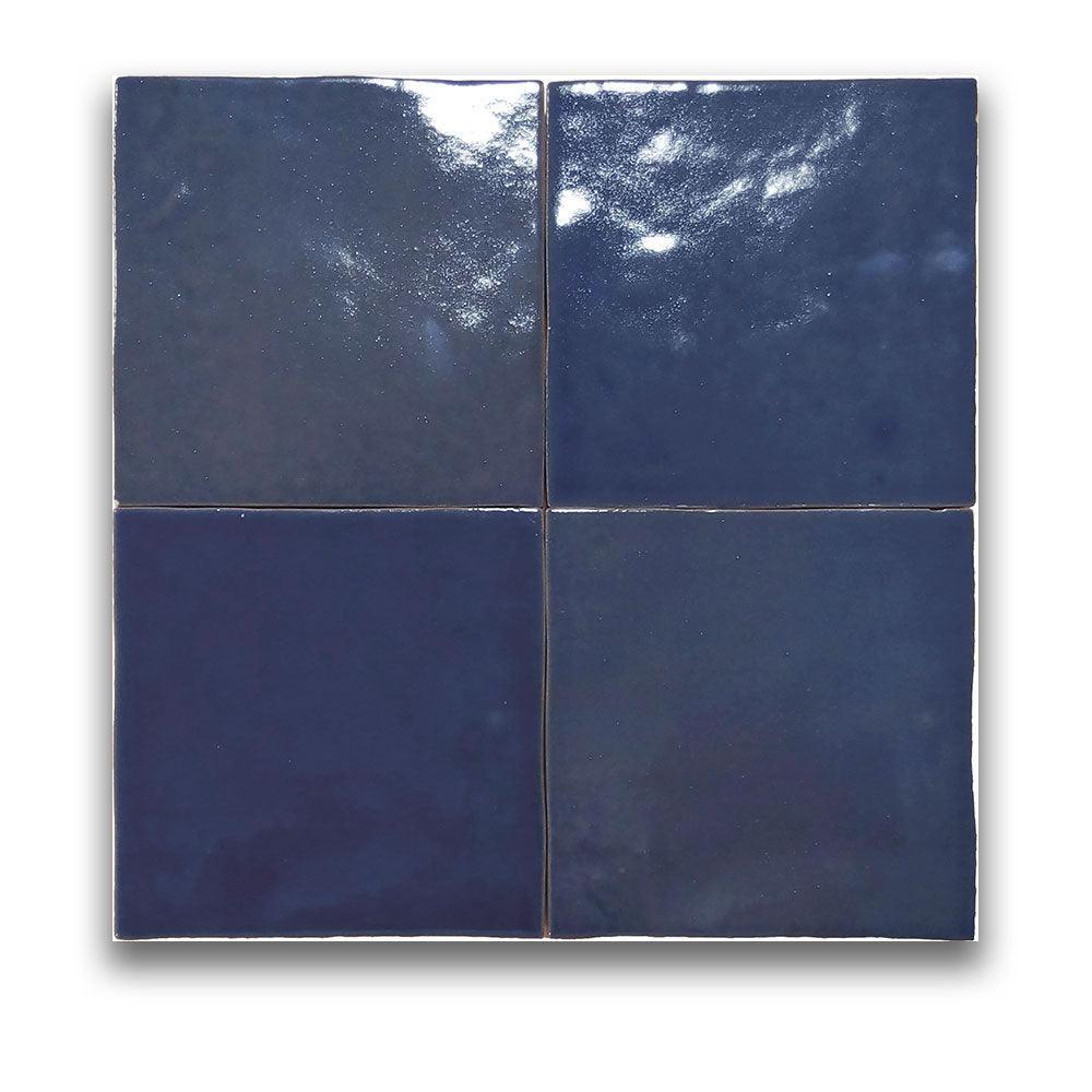 Premium Manara Clay Meknes Marine Blue 100x100 Zellige Gloss Tile - Authentic Moroccan Handmade Ceramic Wall & Floor Tiles for Bathroom, Kitchen Backsplash, and Poolside Decor