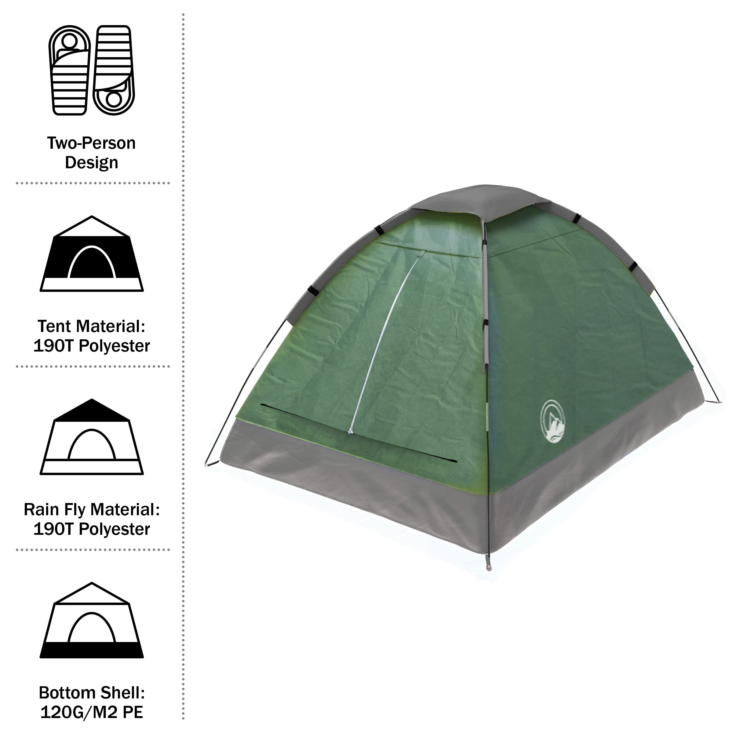 Wakeman 2-Person Camping Tent with Removable Rain Fly & Carry Bag - Lightweight Pop-Up Privacy Tent for Outdoor Adventures, Beach, Hiking, and Backpacking - Perfect as Dressing Room or Portable Shower Shelter
