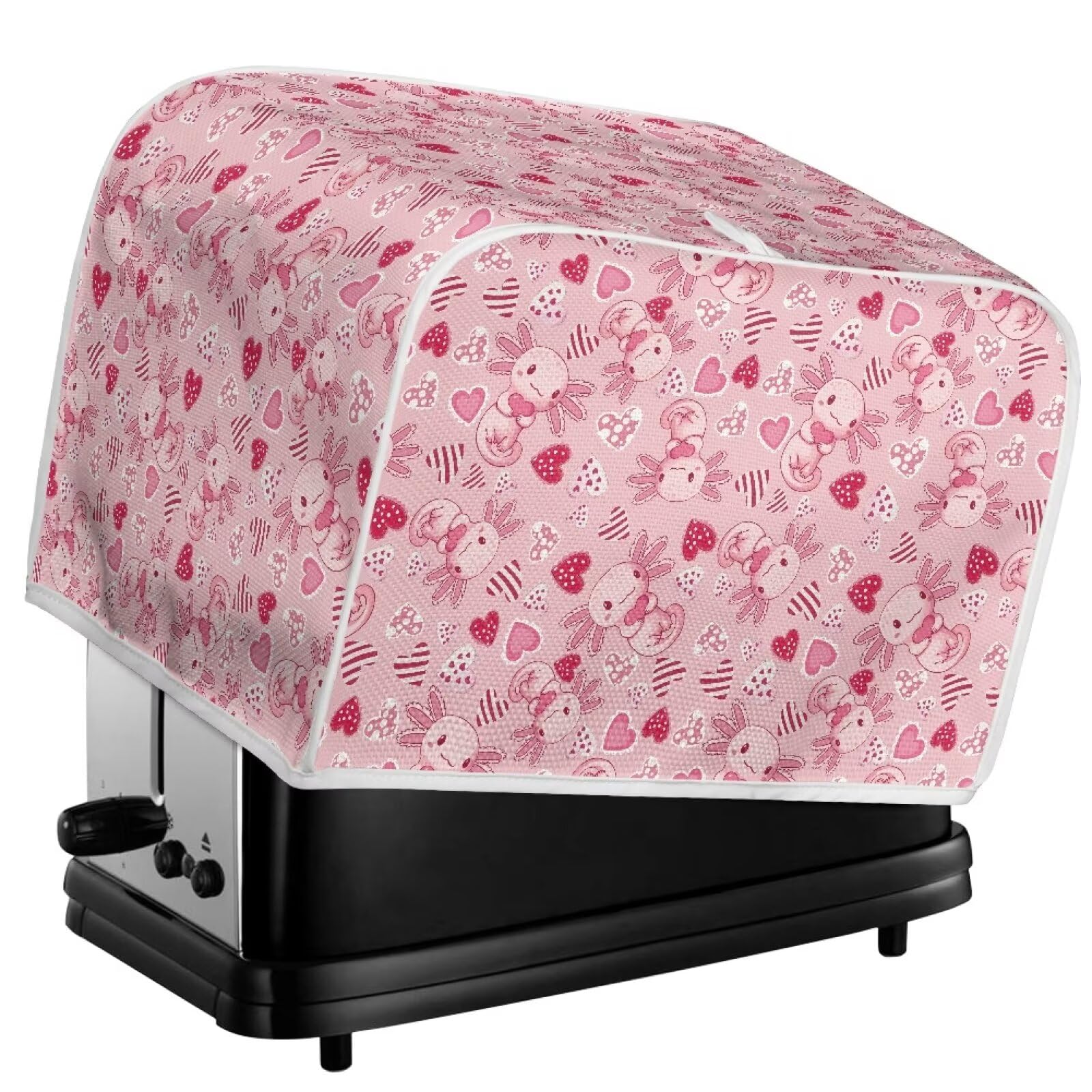Xoenoiee Axolotl Hearts Pink Valentine Toaster Cover - Dust Proof 2 Slice Toaster Oven Cover for Kitchen Small Appliances | Cute Valentine's Day Kitchen Accessories for Home & Gift Giving
