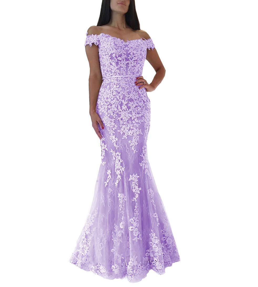 Elegant Women's Mermaid Lace Applique Off-Shoulder Prom Dress Long Evening Gown for Formal Events, Weddings & Special Occasions
