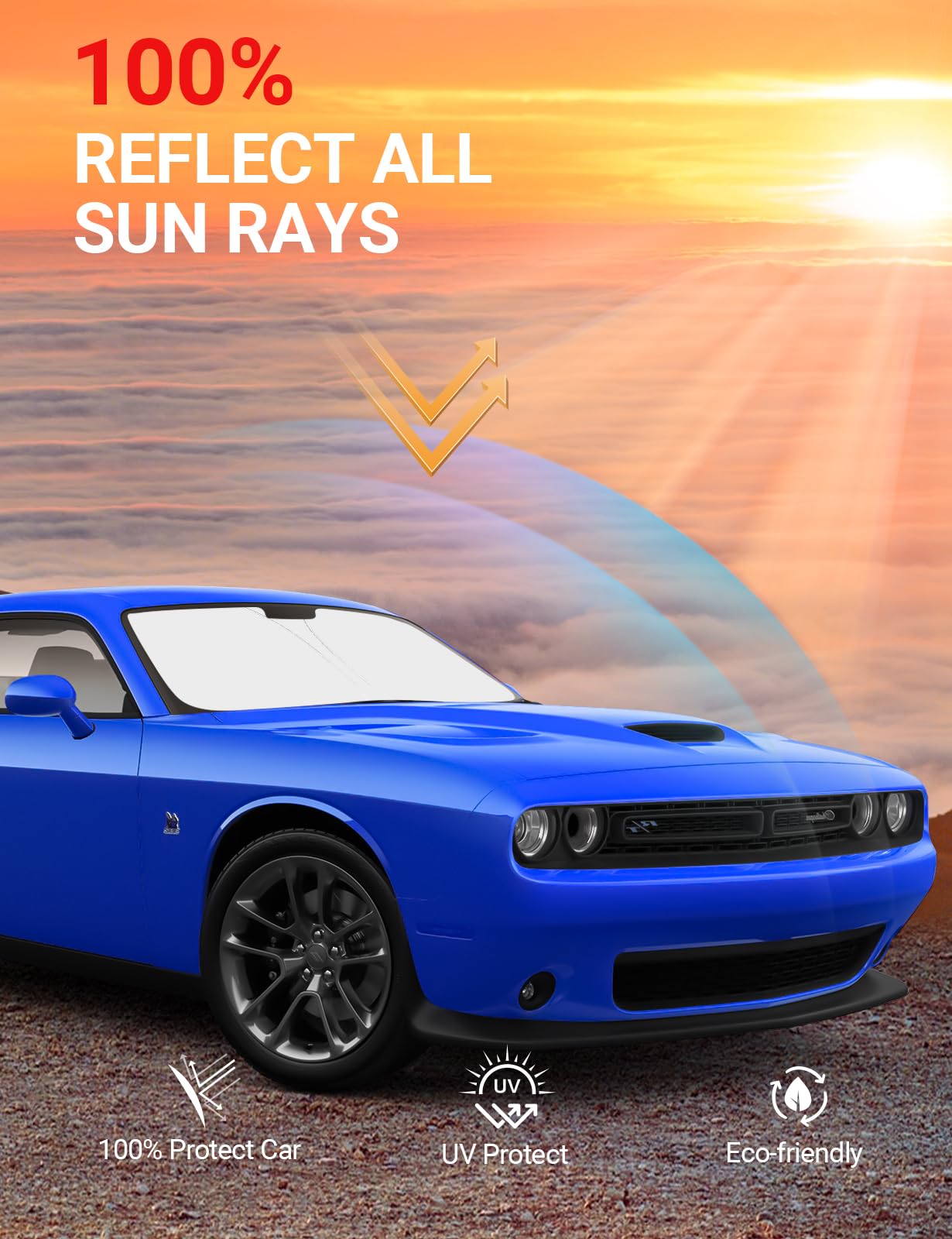2025 Upgrade Proadsy Front Windshield Sun Shade - Foldable Car Sunshade Protector for 2015-2025 Dodge Challenger | UV Protection & Heat Reduction | Perfect for Summer Parking & Road Trips