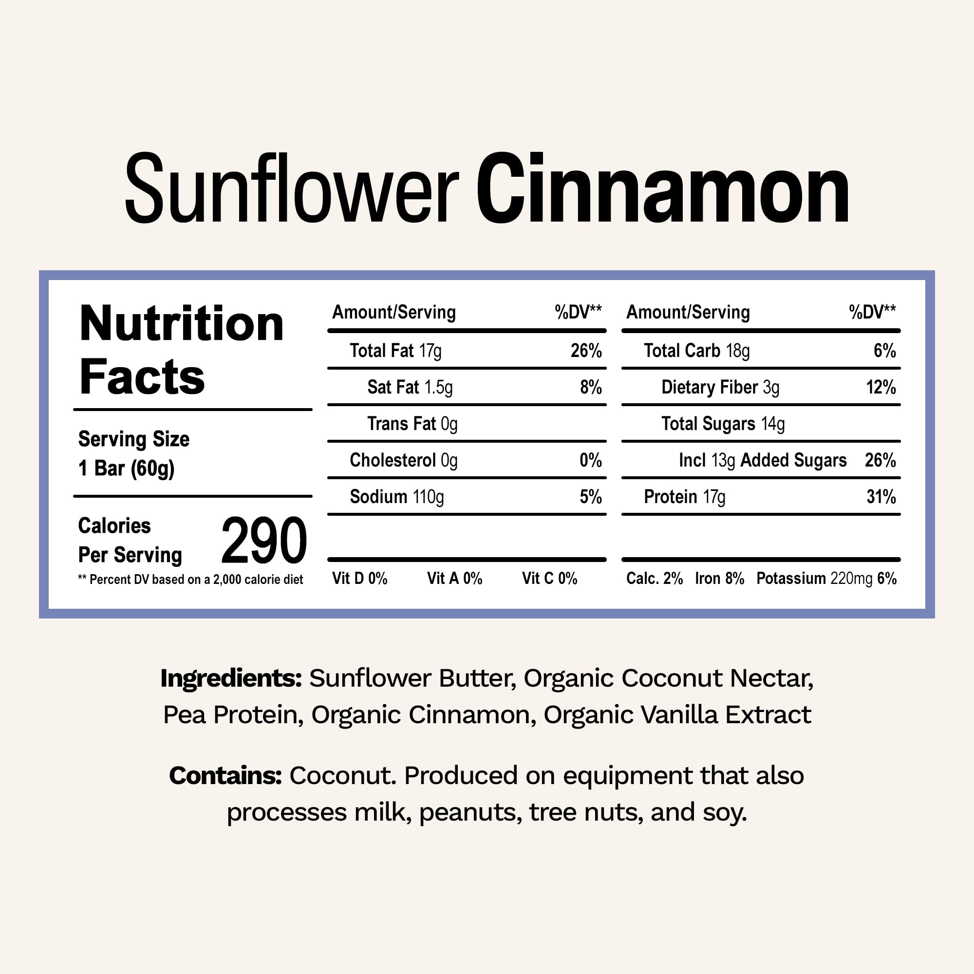 Rise Pea Protein Bar - Vegan Sunflower Cinnamon | High Protein Snack Bar with 17g Plant-Based Protein, Only 5 Whole Food Ingredients, Non-GMO, Gluten-Free, Soy-Free | Perfect for Breakfast, Post-Workout & Healthy On-the-Go Snacking