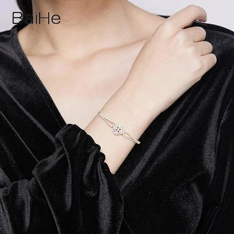 18K Rose Gold Snowflake Diamond Bracelet for Women - Solid H/SI Natural Diamond Wedding Jewelry - Elegant Gift for Anniversary, Valentine's Day & Special Occasions