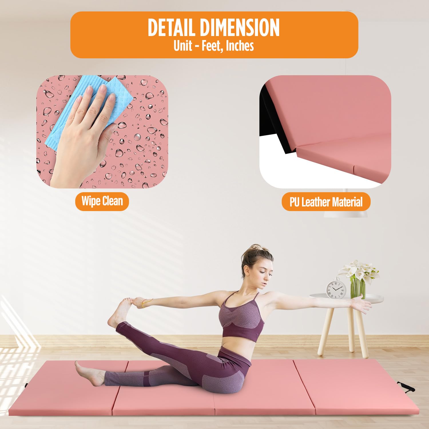 Foldable Thick Gymnastics Mat with Carrying Handles - Portable Tumbling Exercise Mat for Home Gym, Yoga & Fitness Training - Perfect for Gymnasts, Cheerleaders & Kids' Play Area