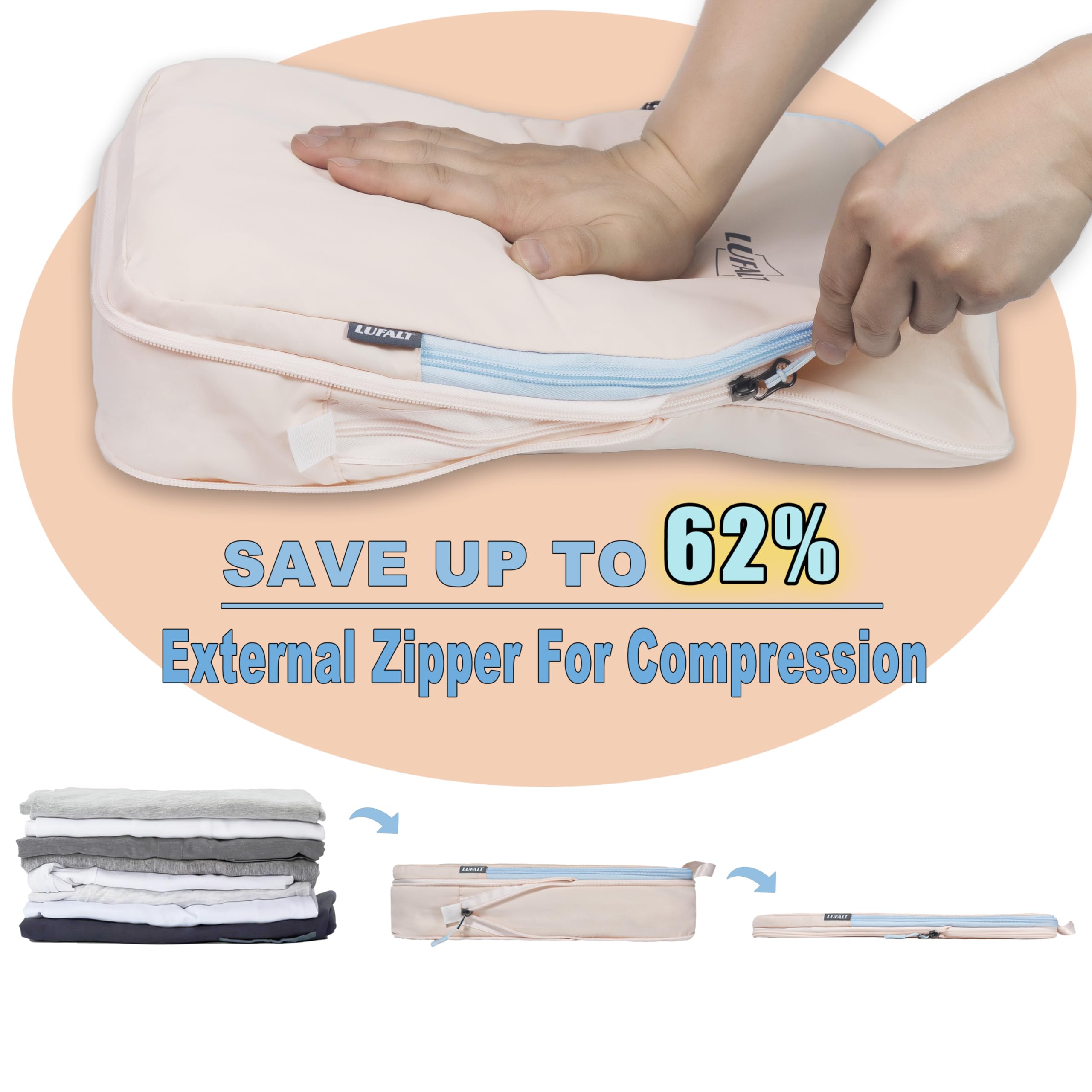 7-Piece Travel Luggage Organizer Set - Compressible & Expandable Packing Cubes in Cream | Carry-On Essentials for Women | Perfect Travel Gift for Mom | Ideal for Business Trips, Vacations & Weekend Getaways