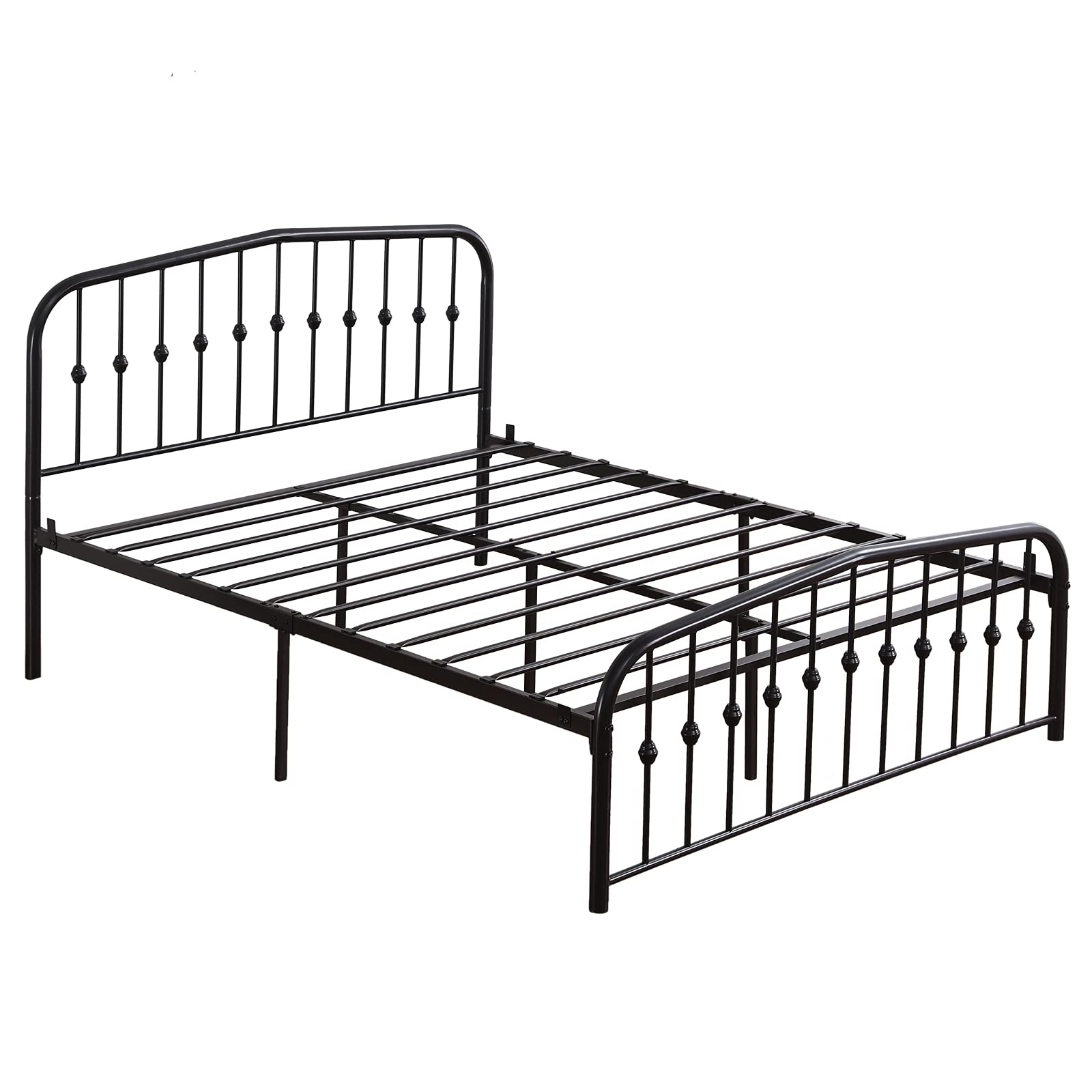 Queen Size Black Iron Bed Frame with Single-Layer Curved Design & Ball Decorations - Sturdy Center Raised Vertical Pipe for Bedroom Decor | Perfect for Modern, Industrial & Vintage Home Styles