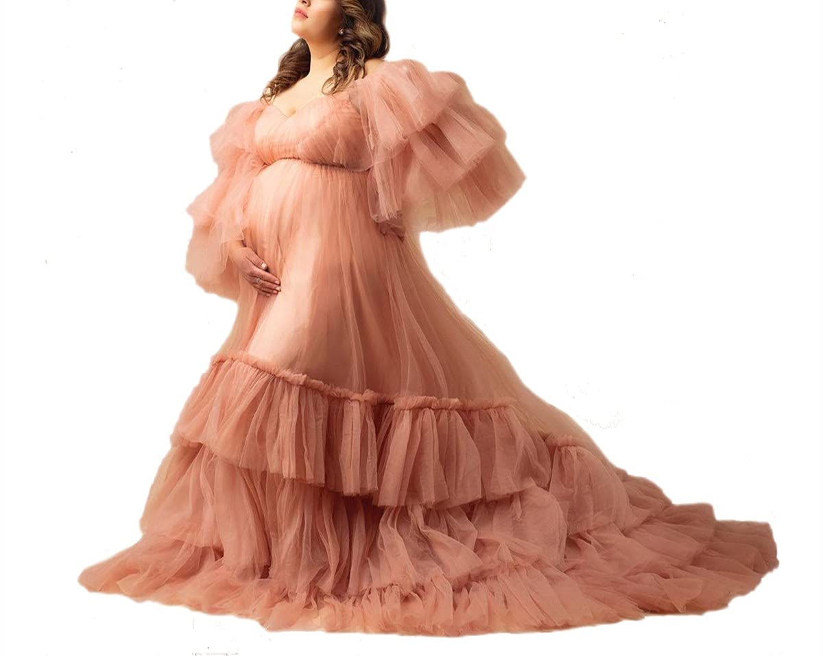 Elegant Maternity Tulle Dress for Pregnancy Photoshoots & Special Occasions - Women's Flowy Long Puffy Bathrobe - Perfect for Baby Showers, Maternity Photos, and Relaxing at Home