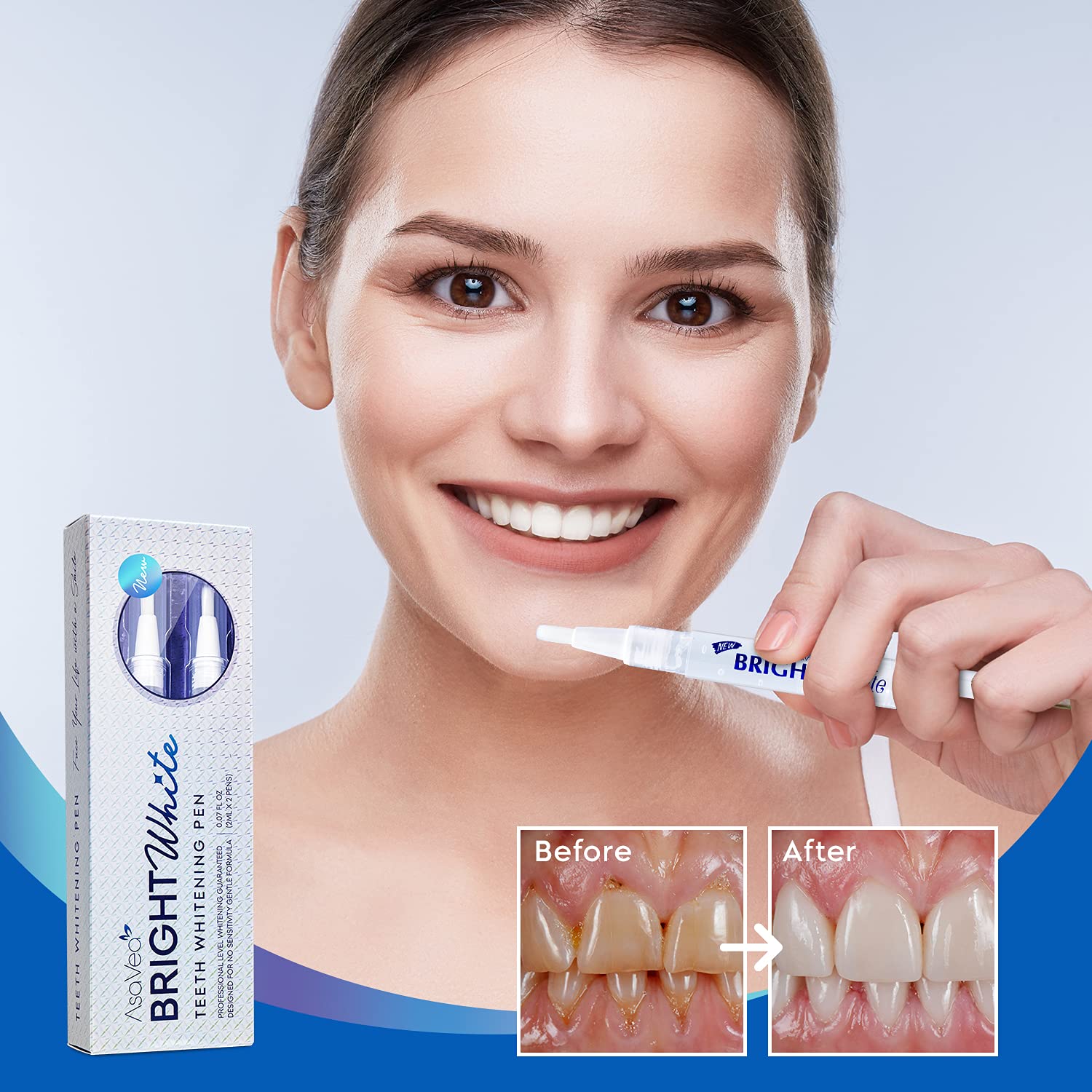 AsaVea Teeth Whitening Pen - 2 Pack, 20+ Uses, Effective & Painless Whitening, No Sensitivity, Travel-Friendly, Easy to Use, Mint Flavor - Brighten Your Smile for Weddings, Dates & Professional Photos