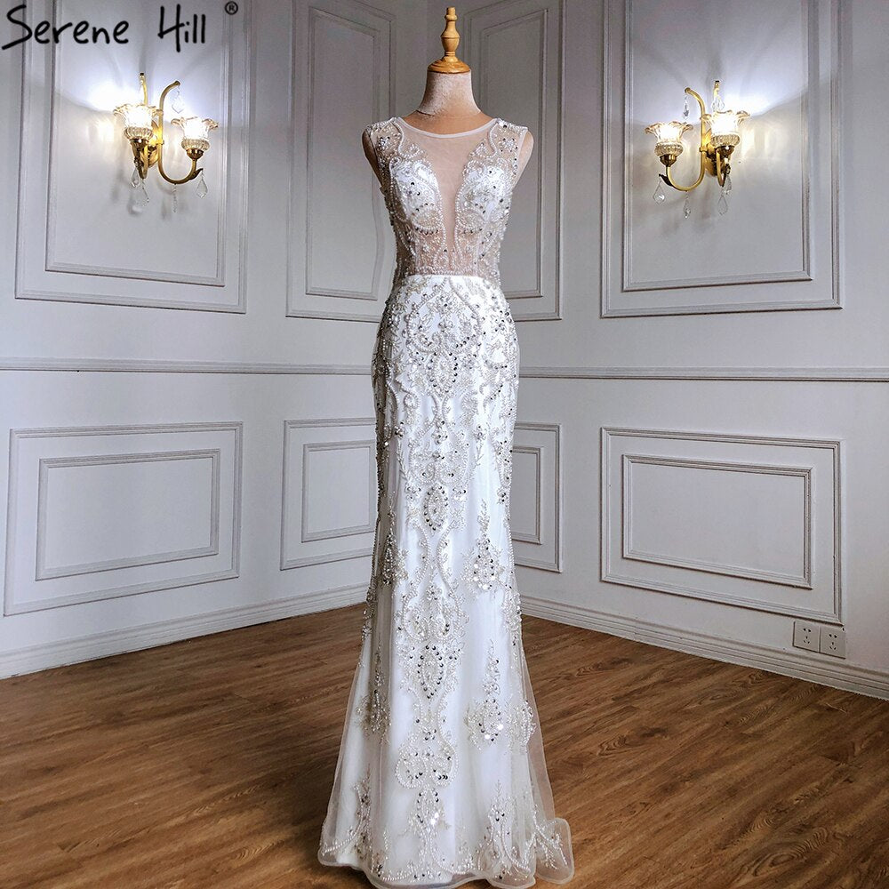 Serene Hill Luxury Ivory Mermaid Evening Gown with Beading and Train - Elegant Formal Dress for Prom, Wedding & Black Tie Events 2025 Collection LA71109