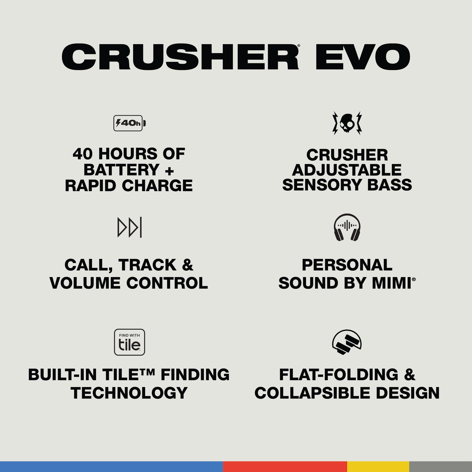 Skullcandy Crusher Evo Wireless Over-Ear Headphones with Sensory Bass, 40-Hour Battery, Built-in Mic & Charging Cable - Compatible with iPhone, Android & Bluetooth Devices (Black) - Perfect for Gaming, Music & Travel