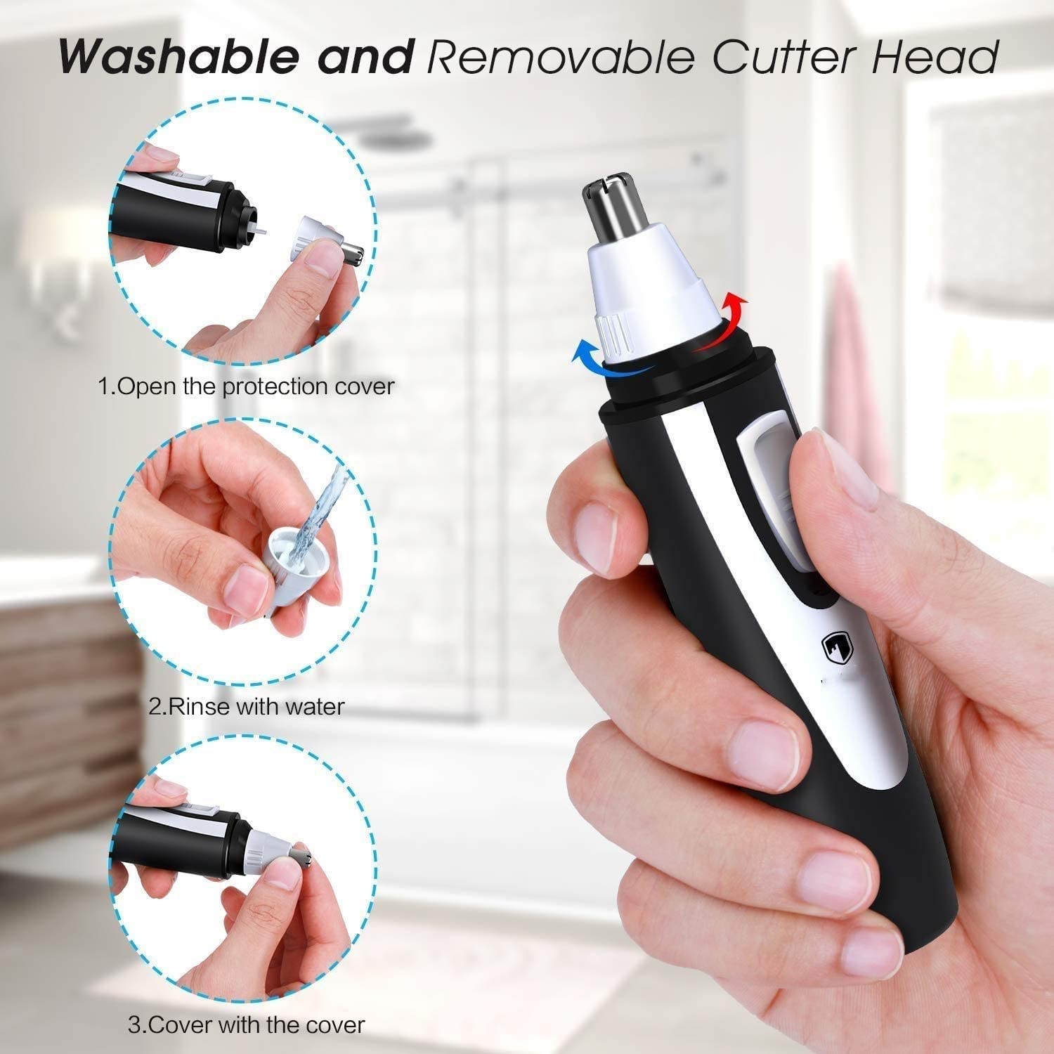 Electric Nose & Ear Hair Trimmer - Rechargeable, Painless & Silent Grooming Kit for Men (Black/White) - Perfect for Travel, Home & Personal Care