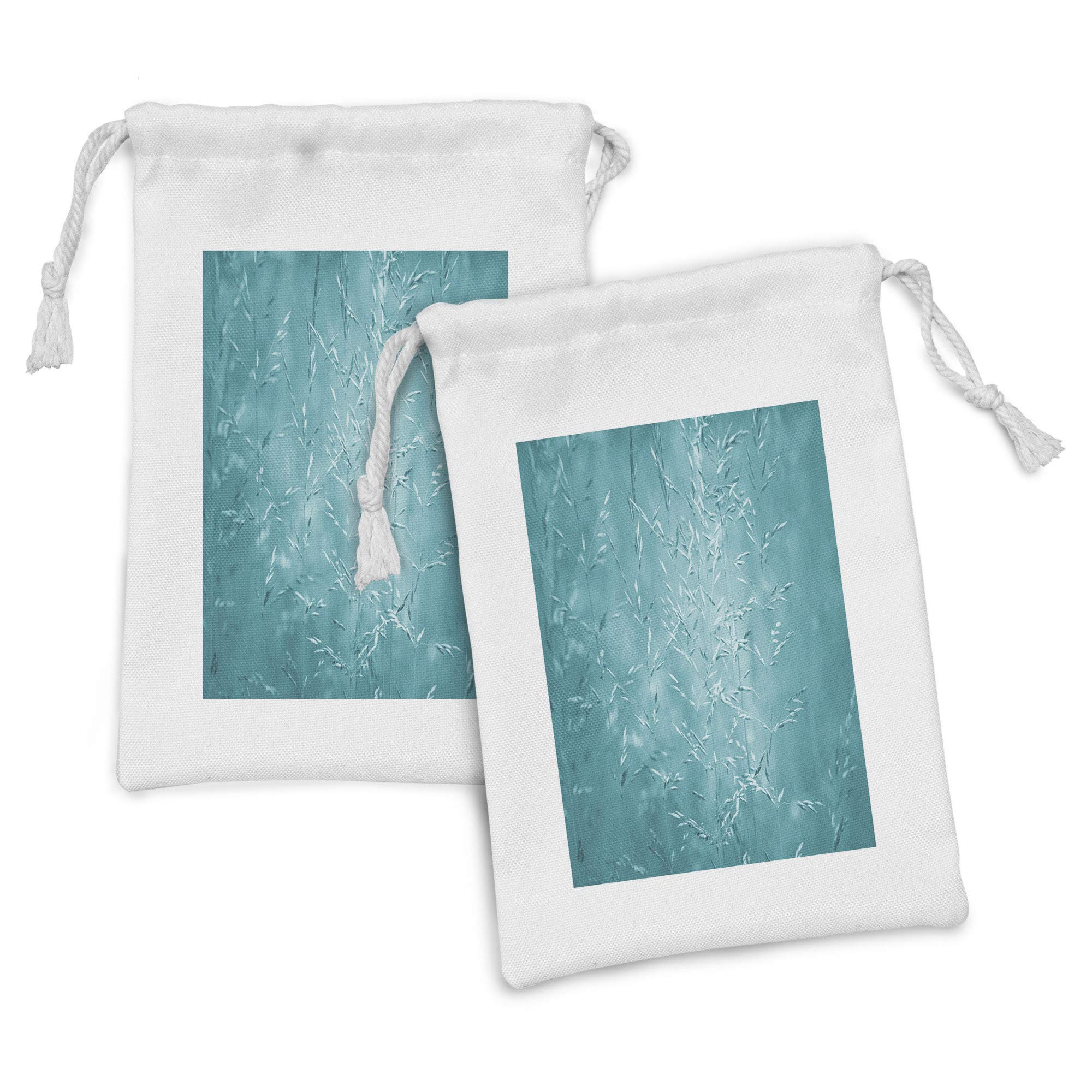 Ambesonne Turquoise Fabric Pouch Set of 2 - Countryside Meadow Grass Design Drawstring Bags for Toiletries, Travel Essentials, Jewelry & Party Favors (9