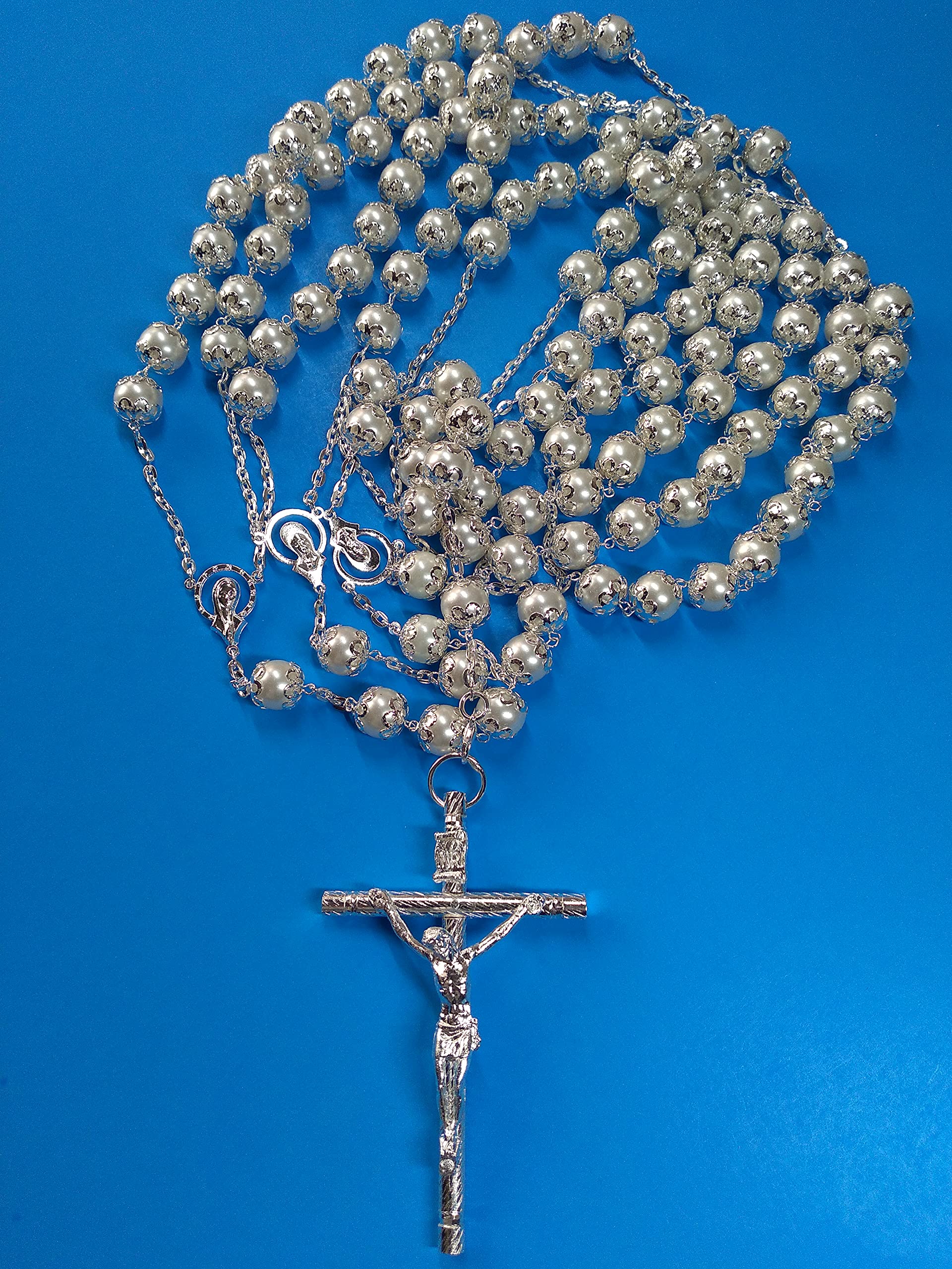 Wedding Lasso | Pearl Ivory Wedding Lasso with Metal Cross | Catholic Unity Ceremony Cord for Weddings - Perfect for Traditional Hispanic & Catholic Wedding Ceremonies